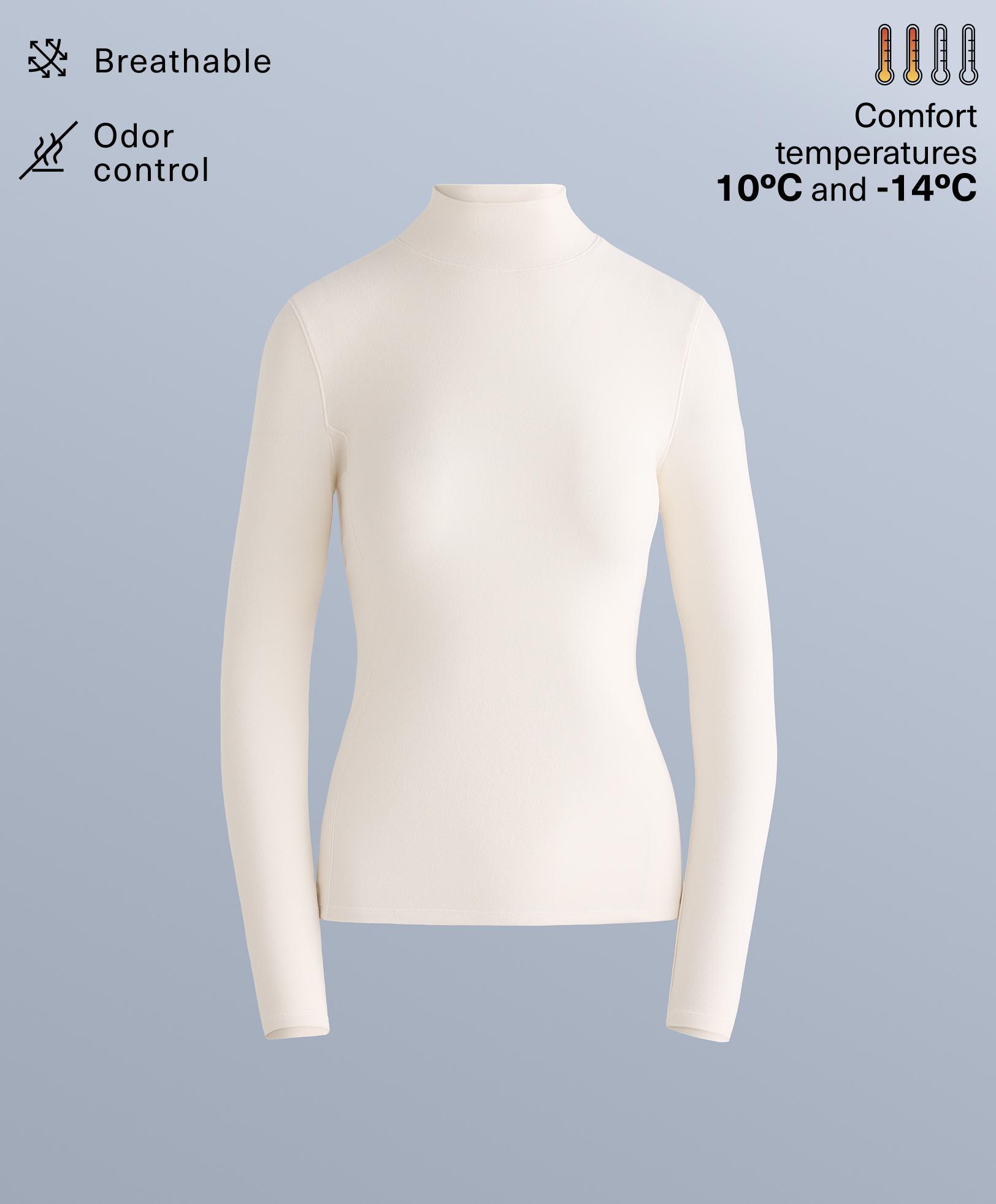 High-neck thermal base layer fleece top — PALE ECRU
