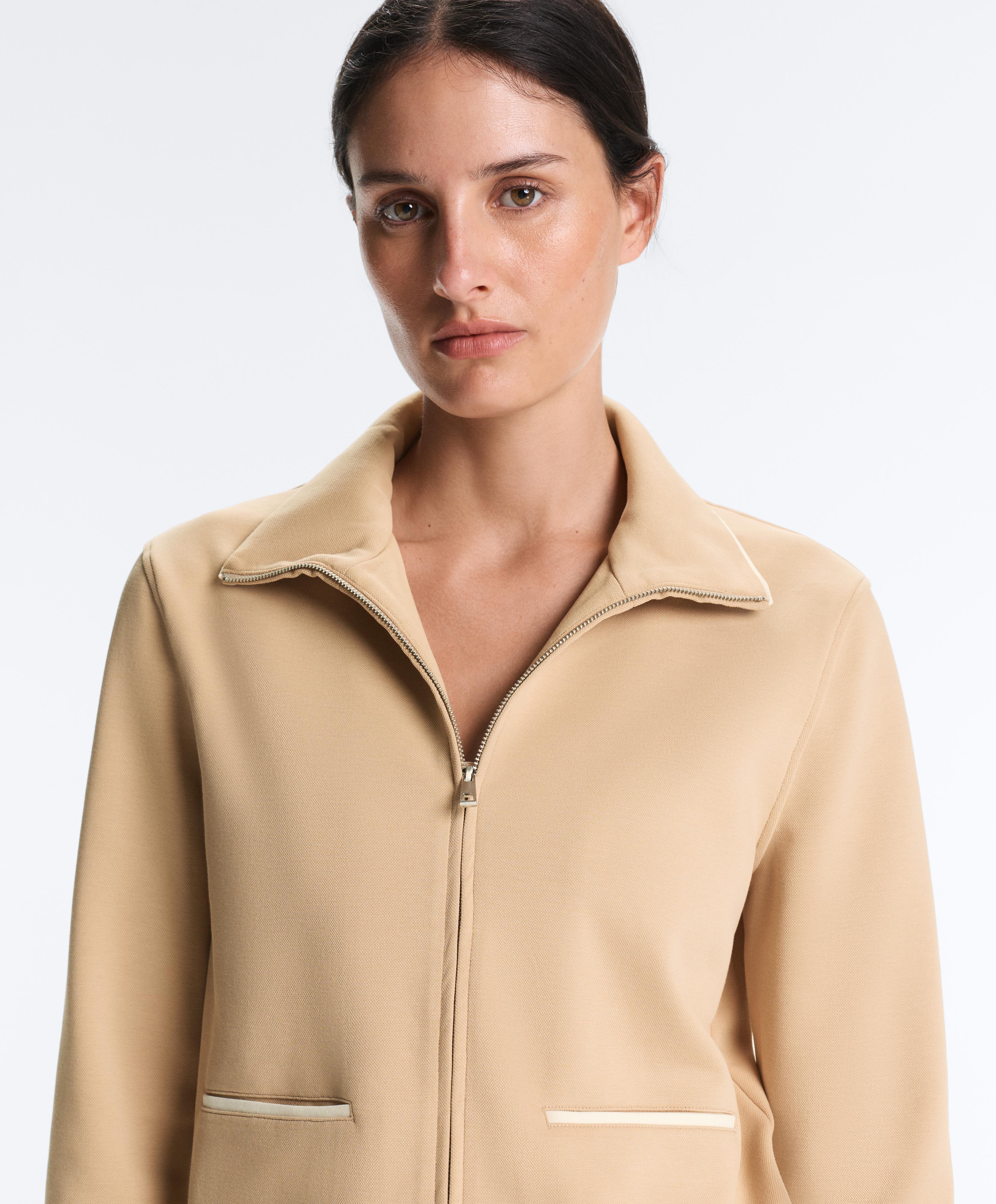 Cotton piqué jacket with piping — BEIGE