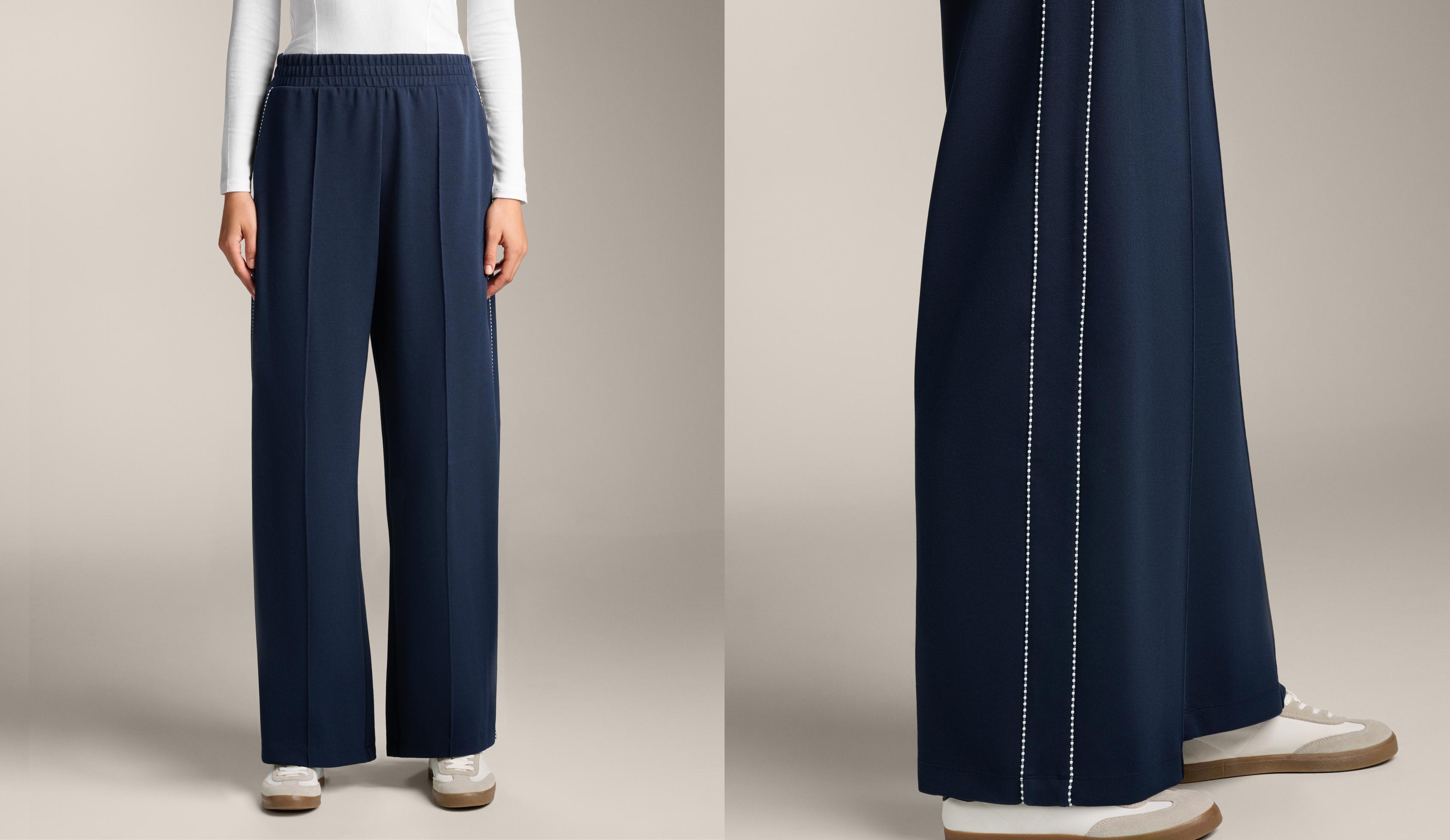 Piqué cotton trousers with side piping