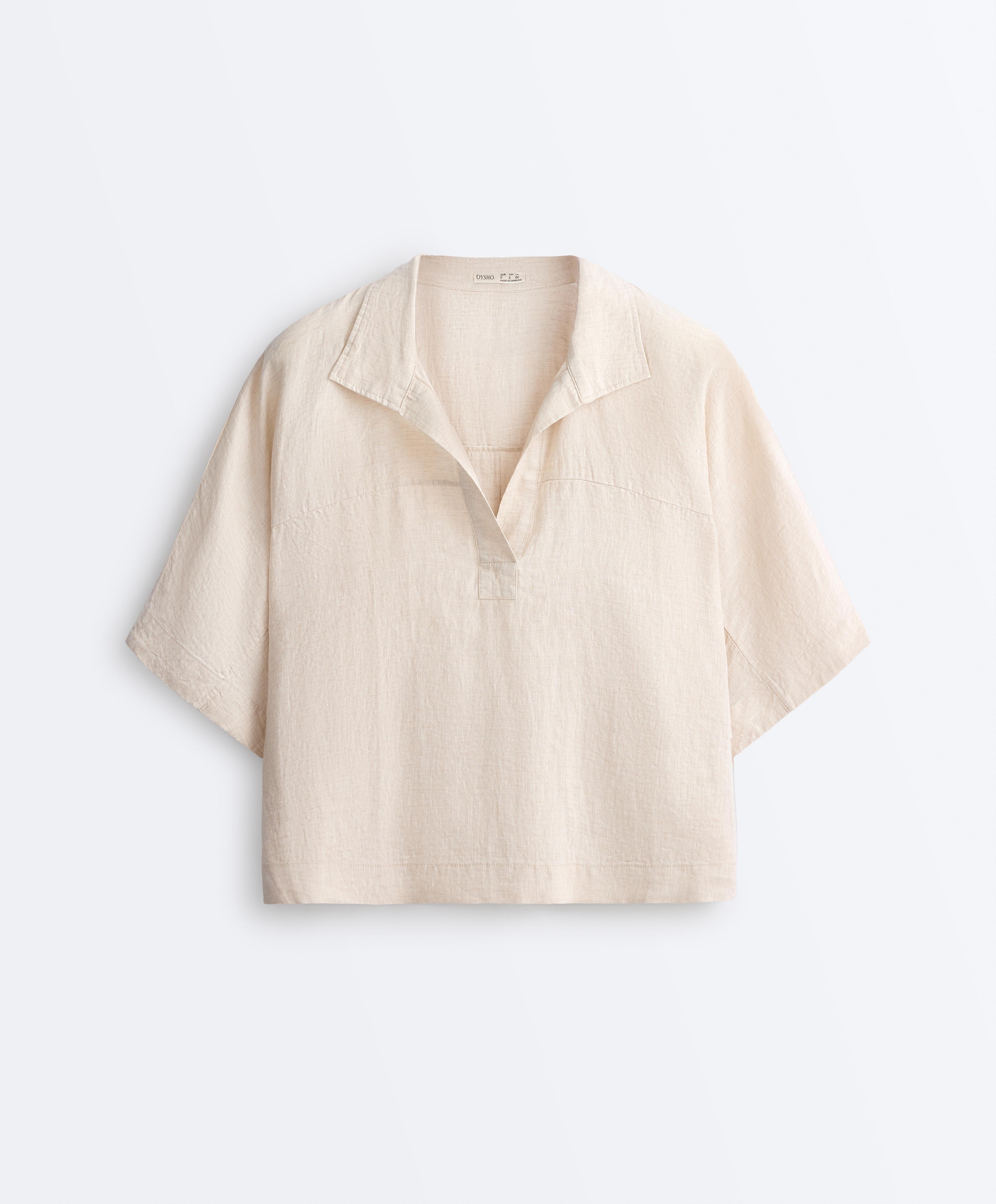 Oversize 100% linen polo shirt — SAND MELANGE