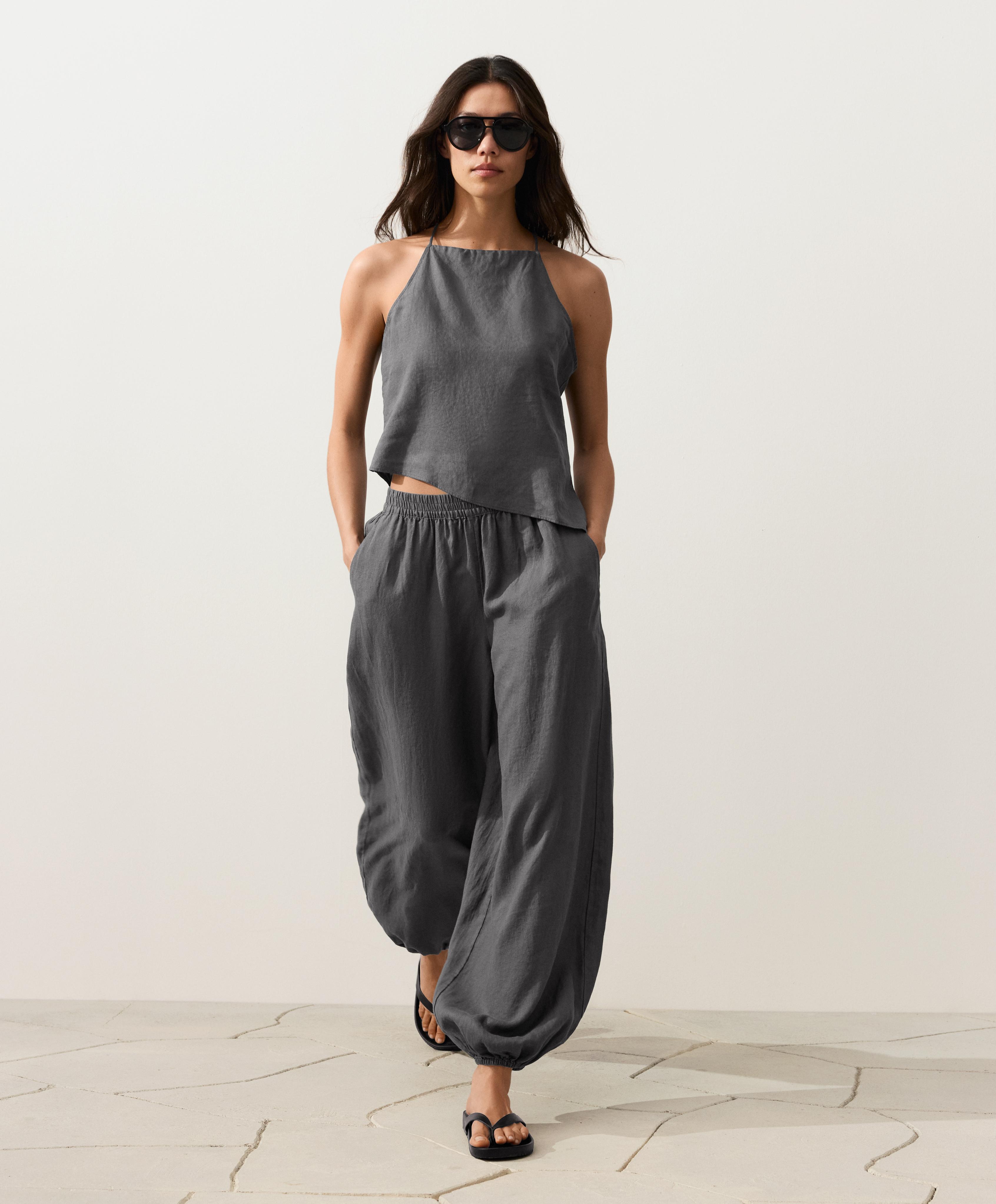 100% linen bloomer trousers — STEEL GREY