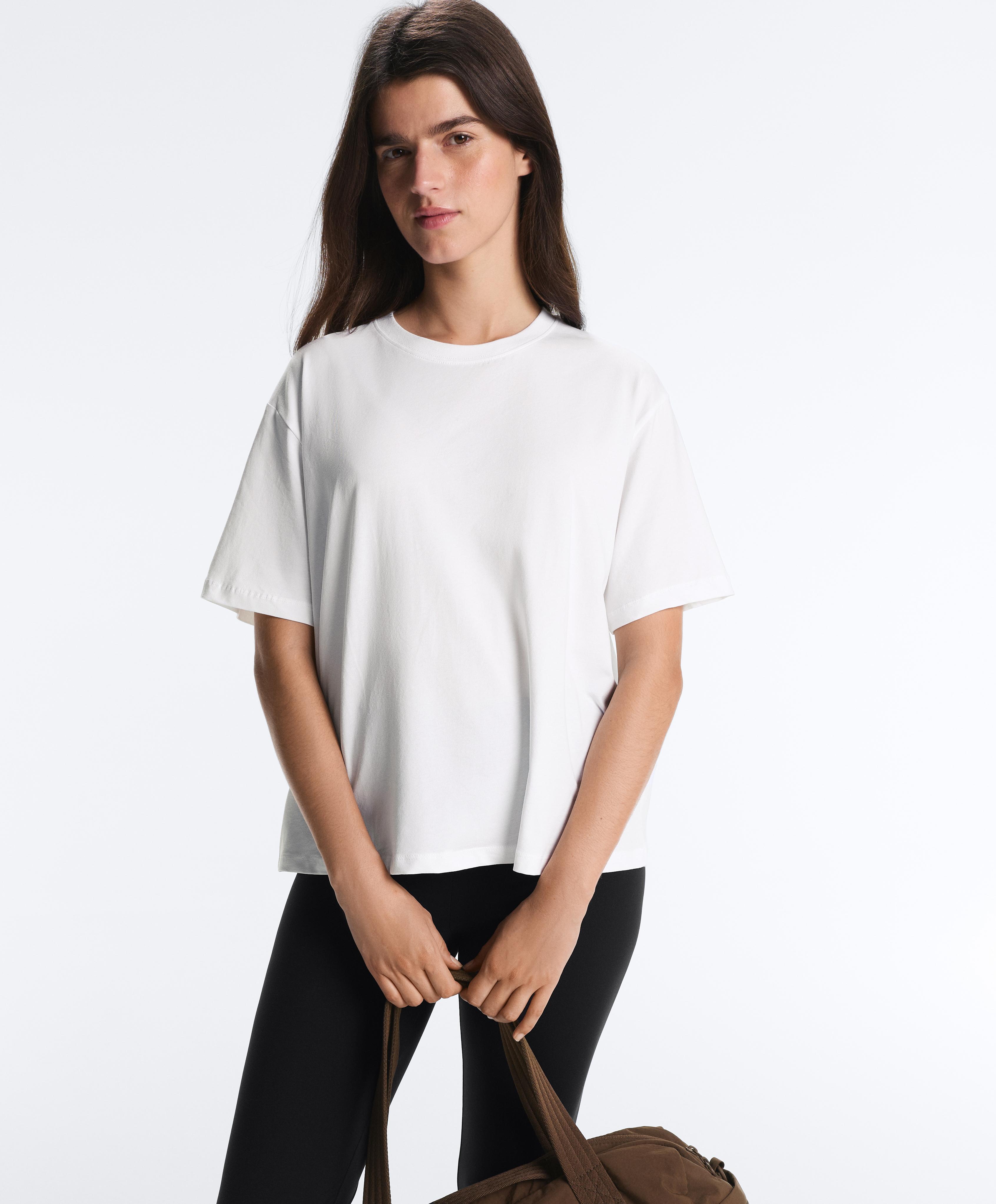 Boxy short-sleeved cotton blend T-shirt — WHITE