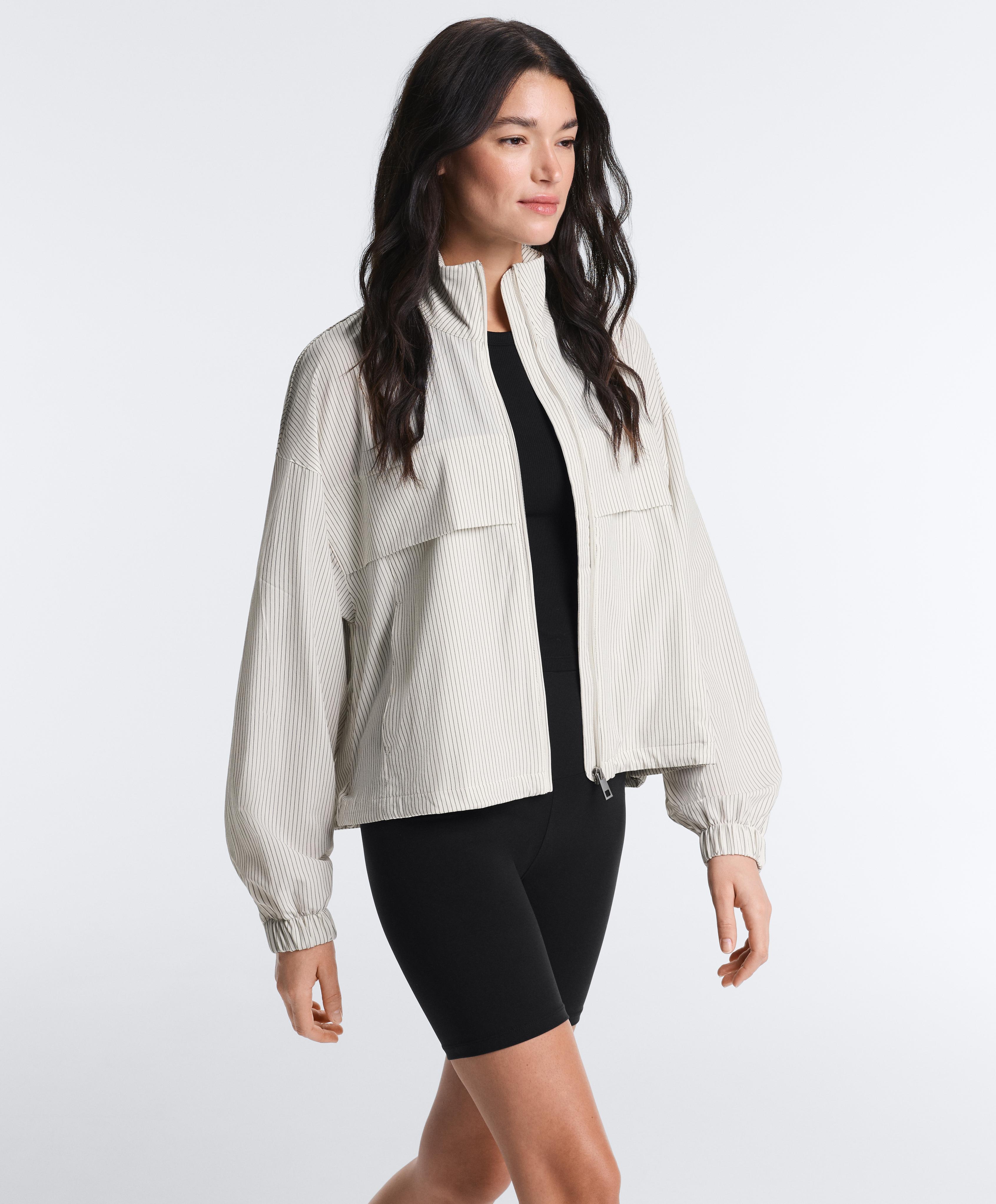 Striped stretch overlay jacket — WHITE