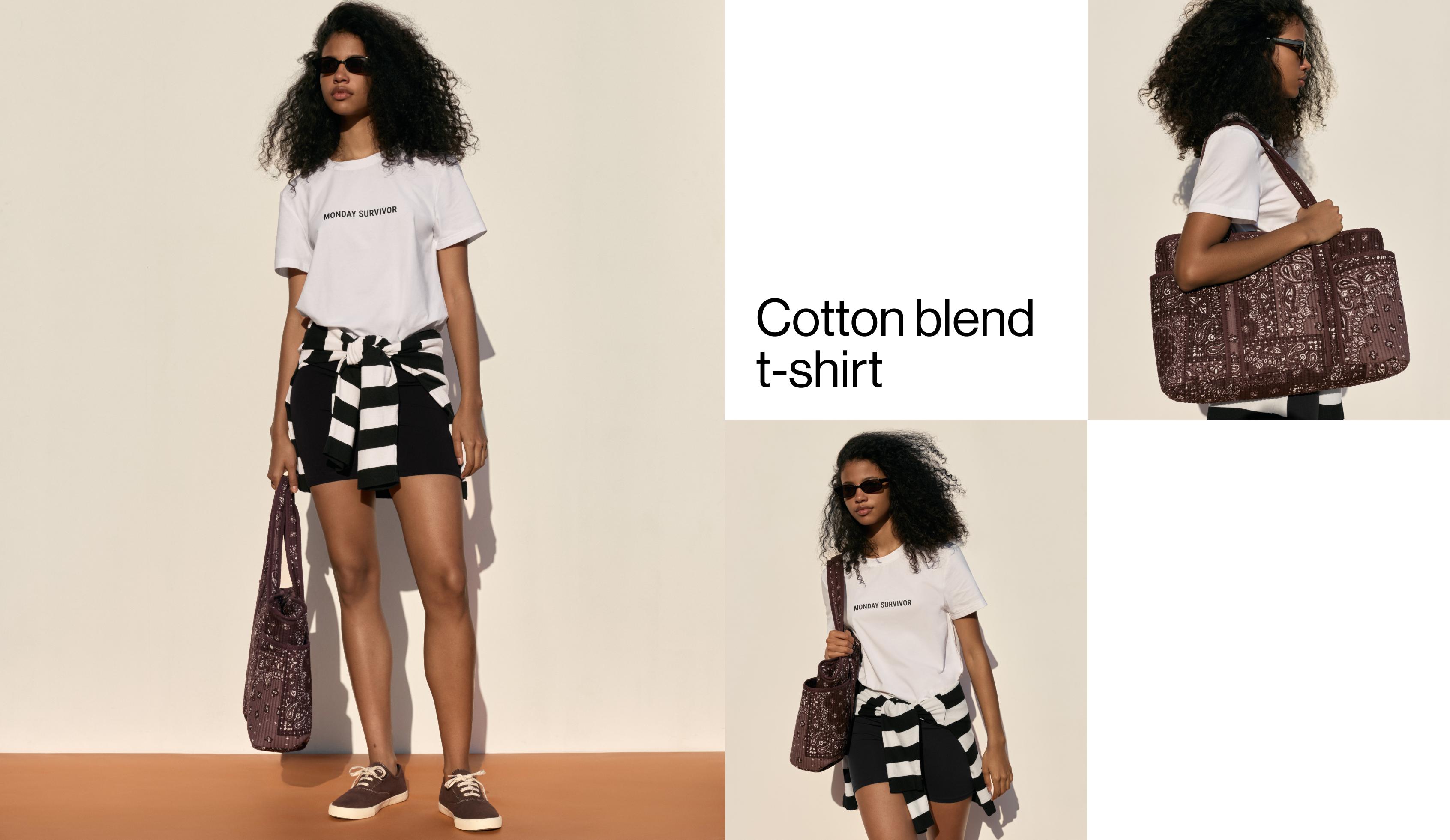 Cotton blend slogan T-shirt — WHITE 