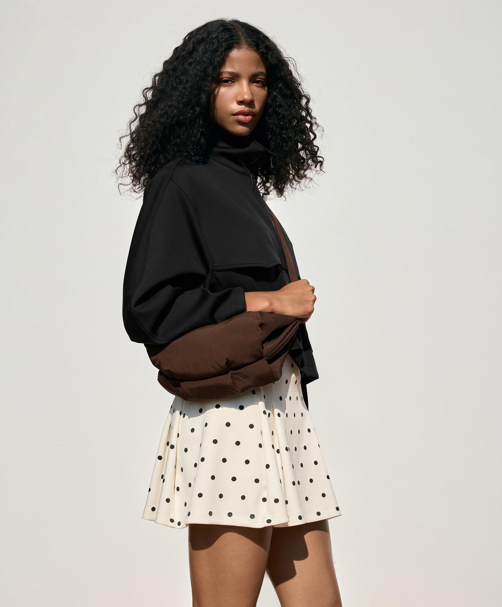 Short piqué skirt with cotton polka dots — PALE ECRU