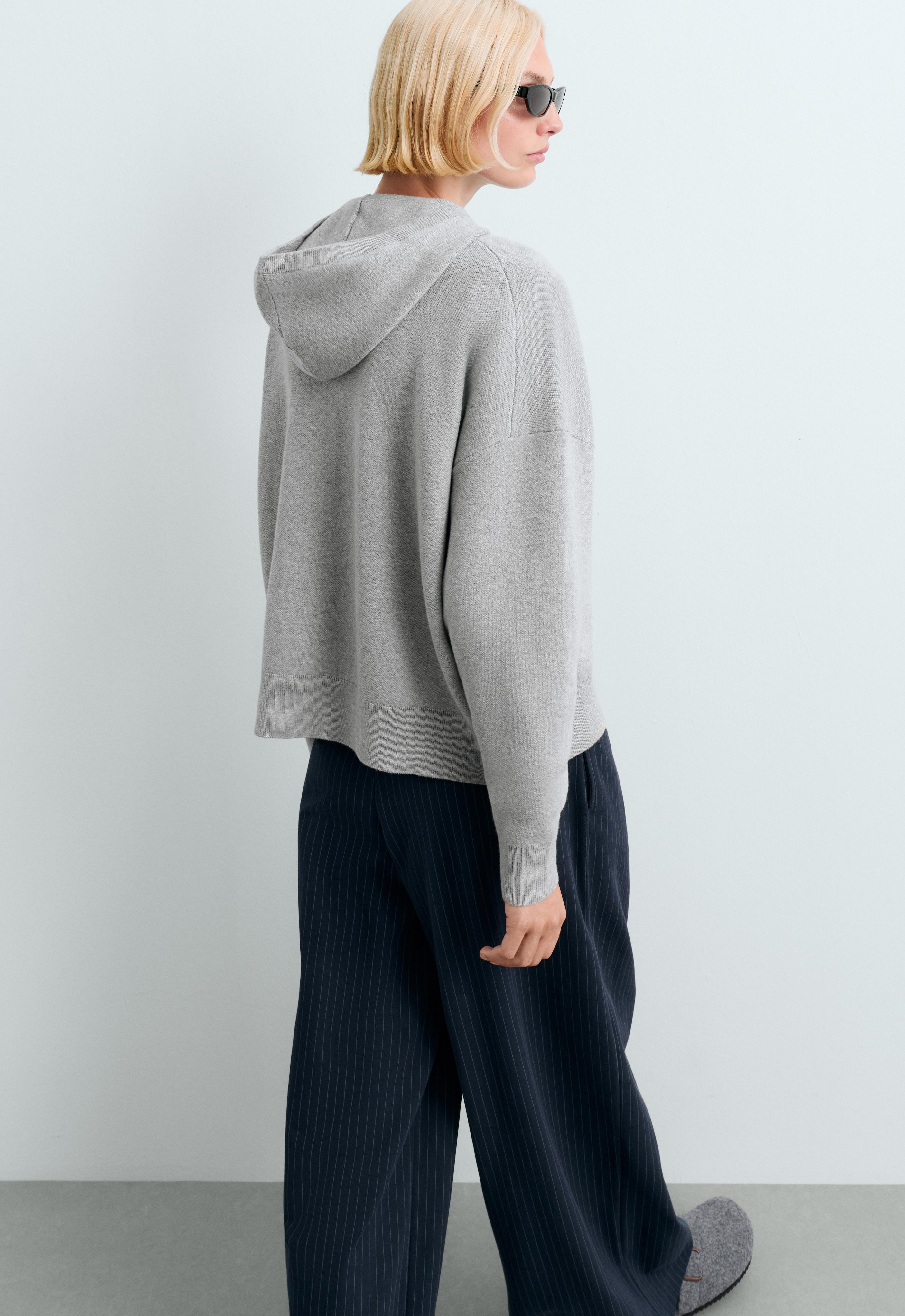 Cotton-blend knit hoodie — PALE GREY