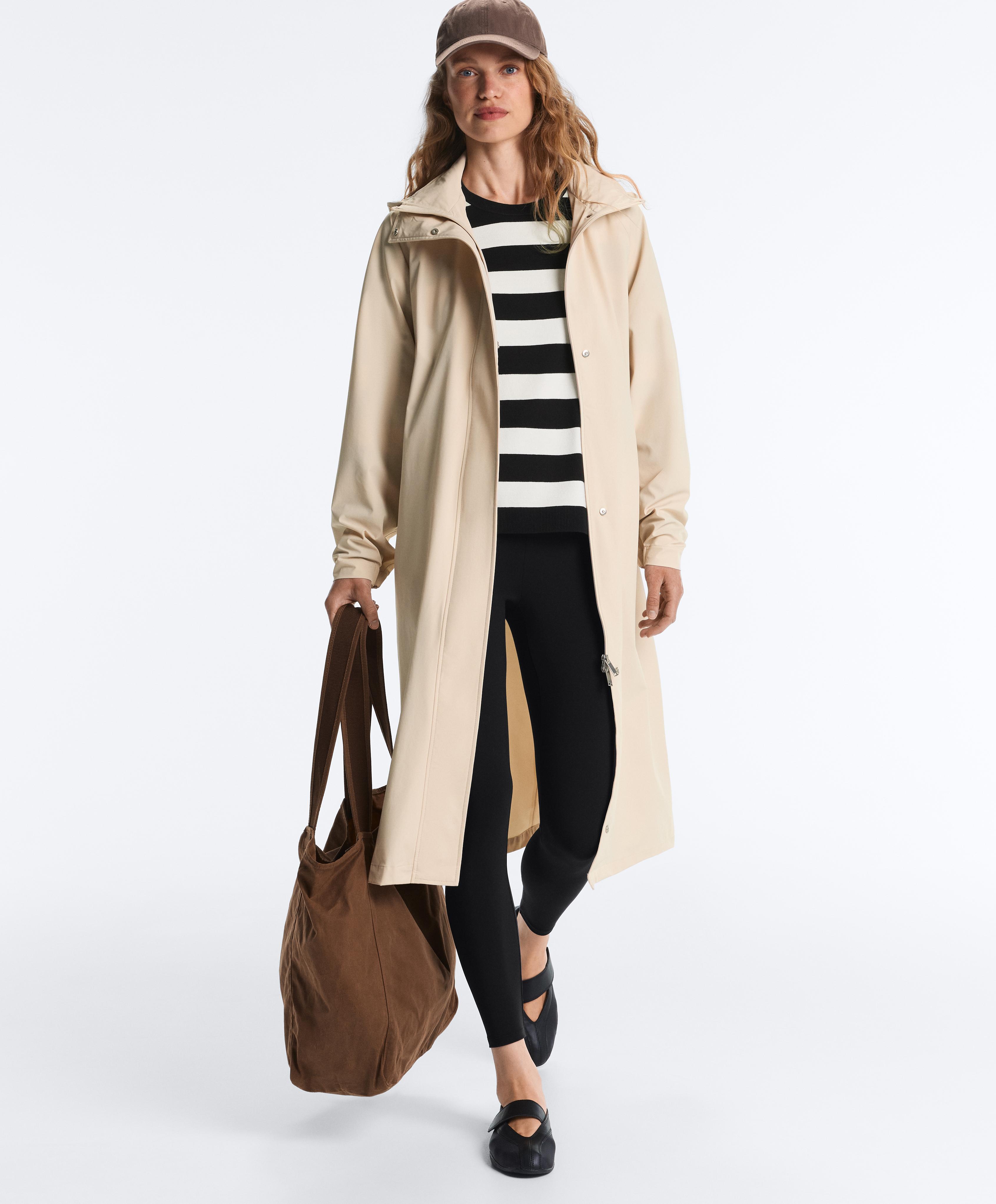 Long extra lightweight 10k waterproof jacket — PALE BEIGE
