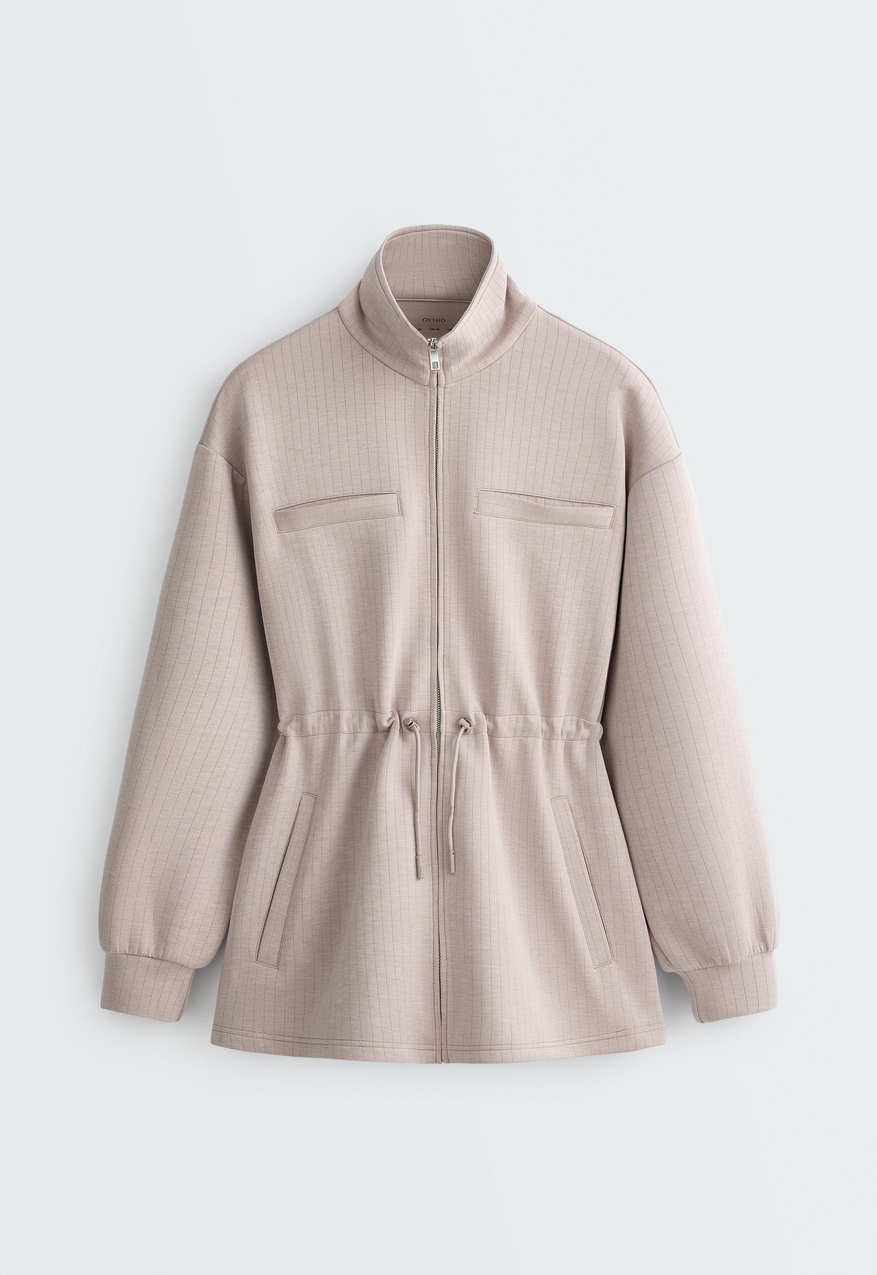 Long jacket with modal pinstripe print — TAN MELANGE