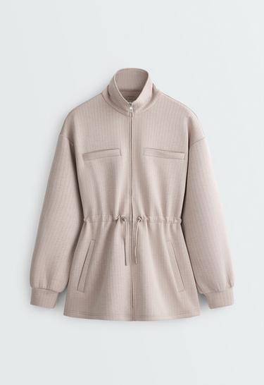 Long jacket with modal pinstripe print — TAN MELANGE 7