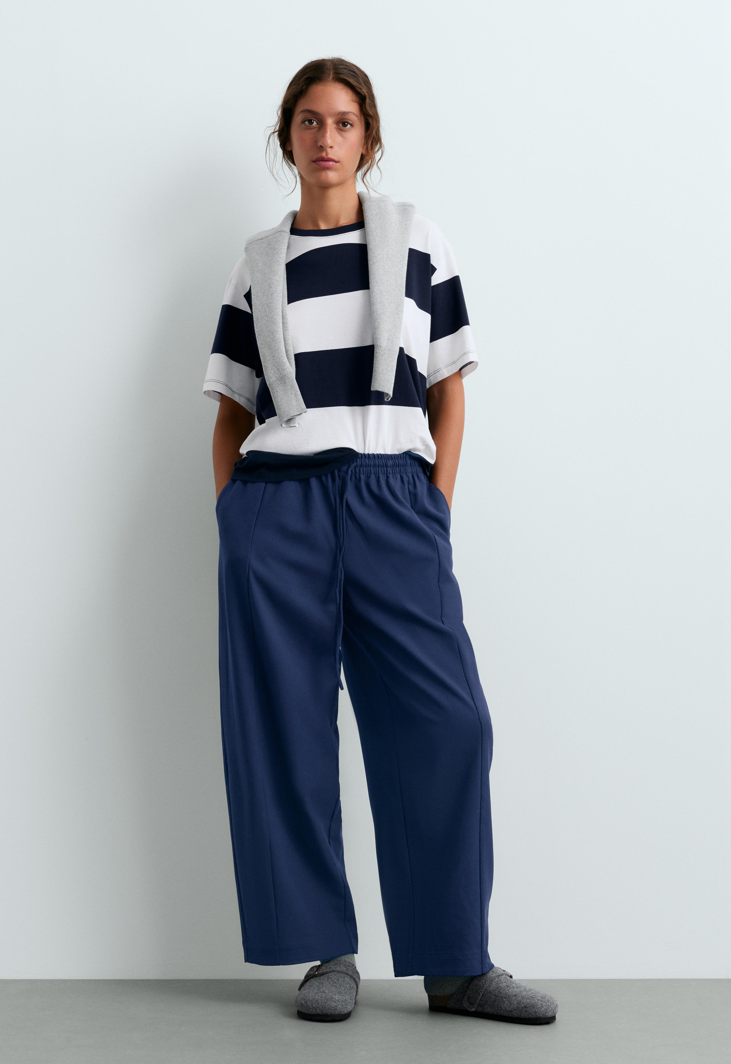 Boxy cotton-blend T-shirt with wide stripes