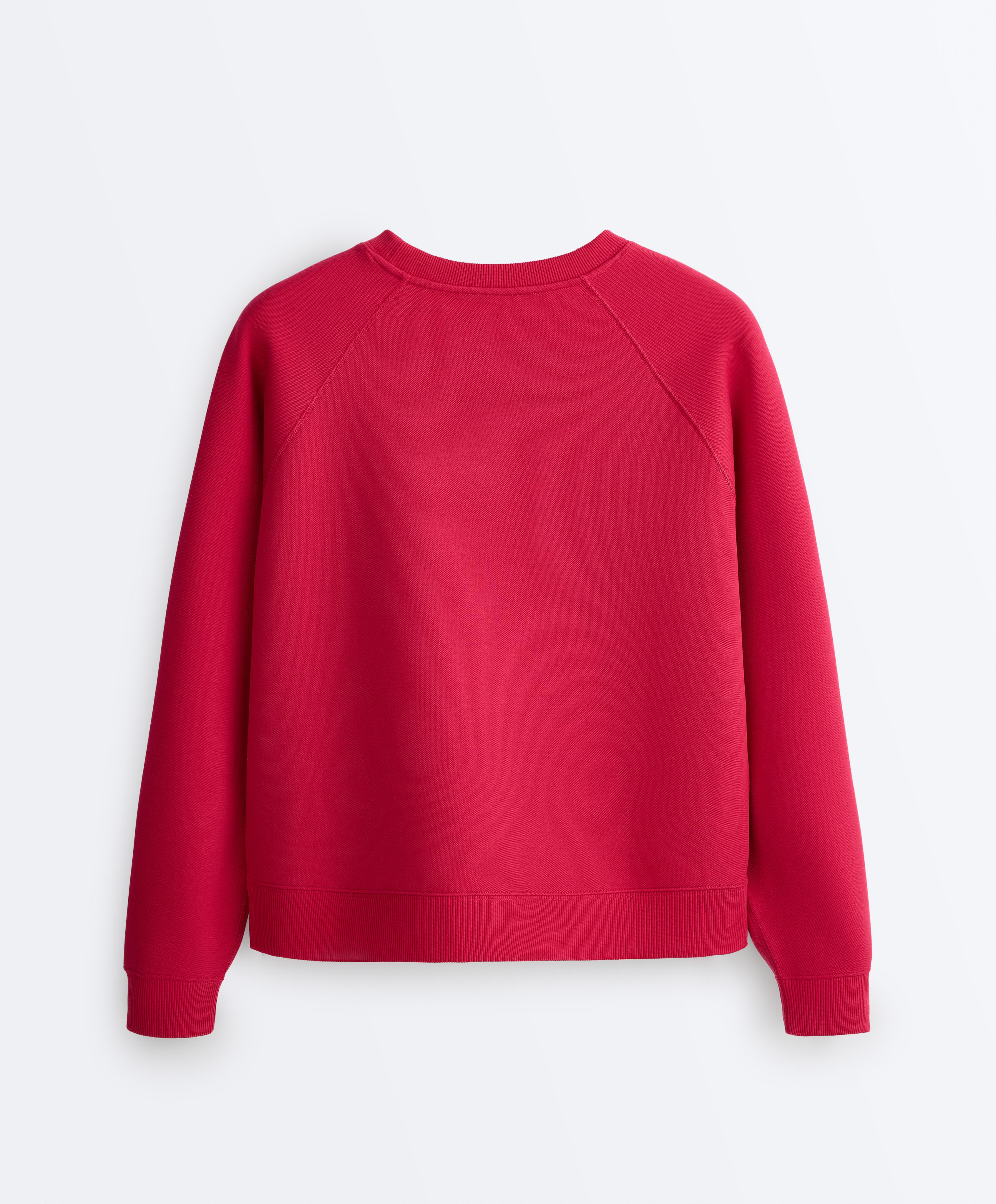 Round neck sweatshirt with piqué cotton — RED