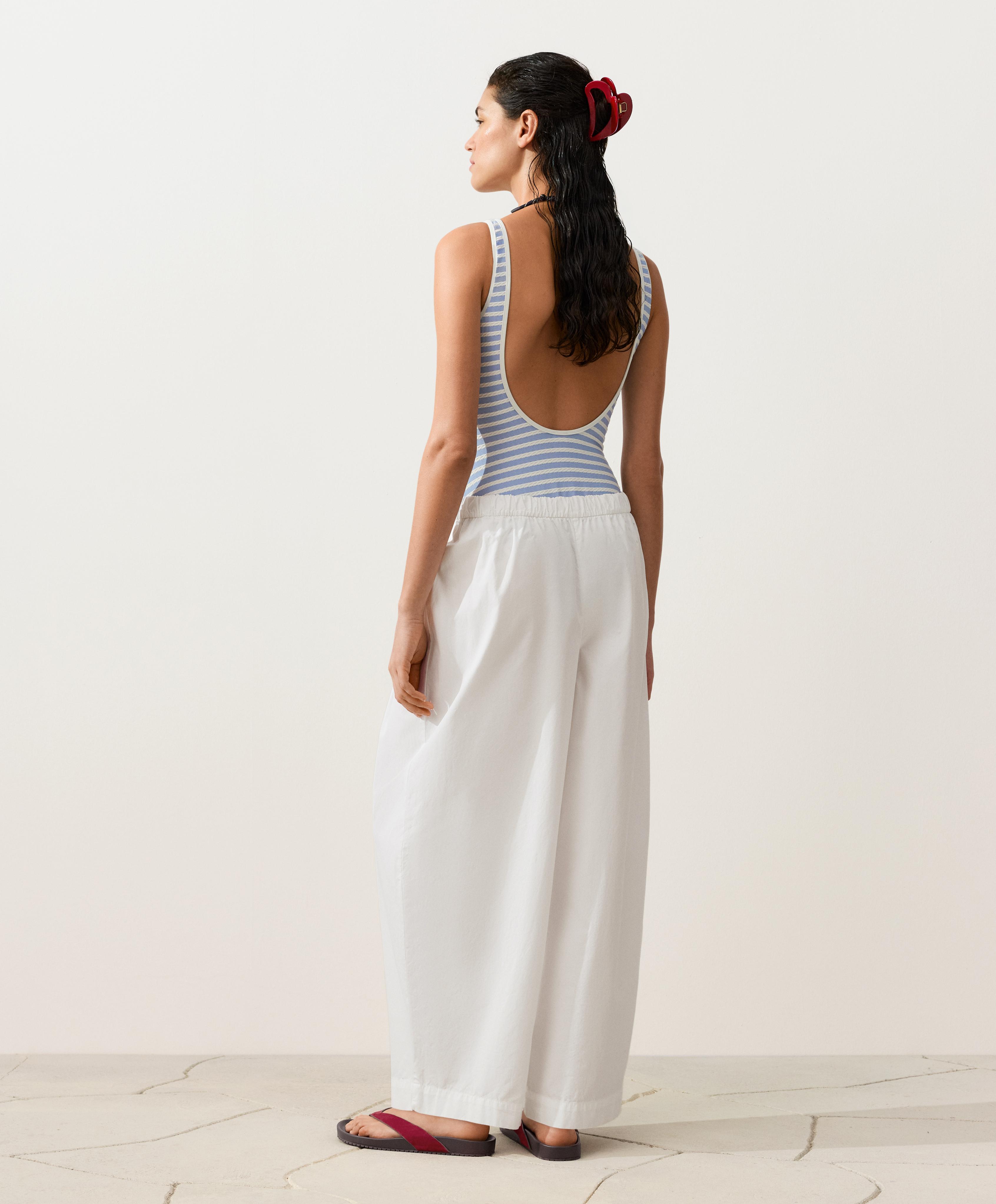 Textured stripe round-neck swimsuit — WASHED SKY BLUE