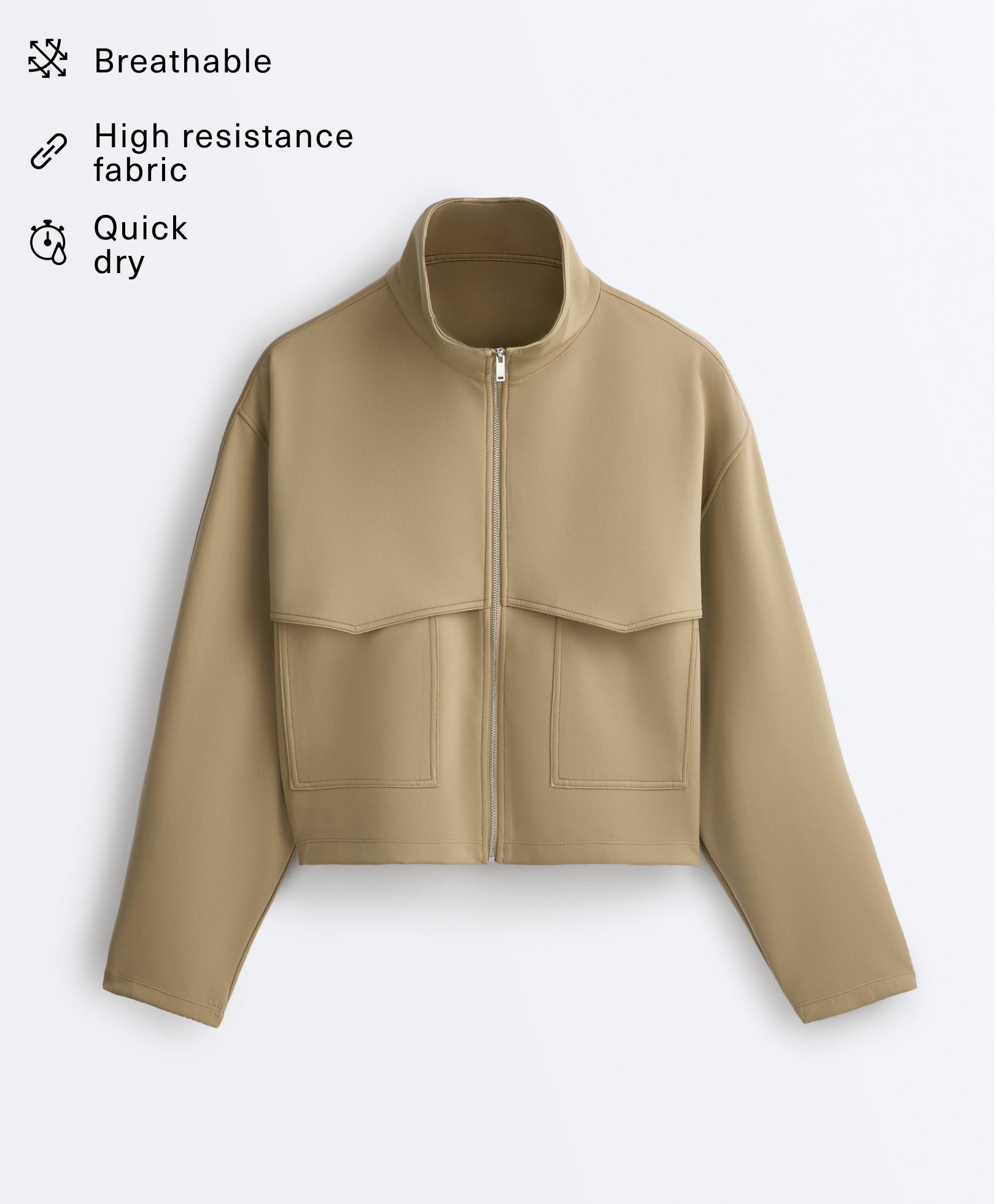Boxy neoprene-effect jacket — GREEN BEIGE