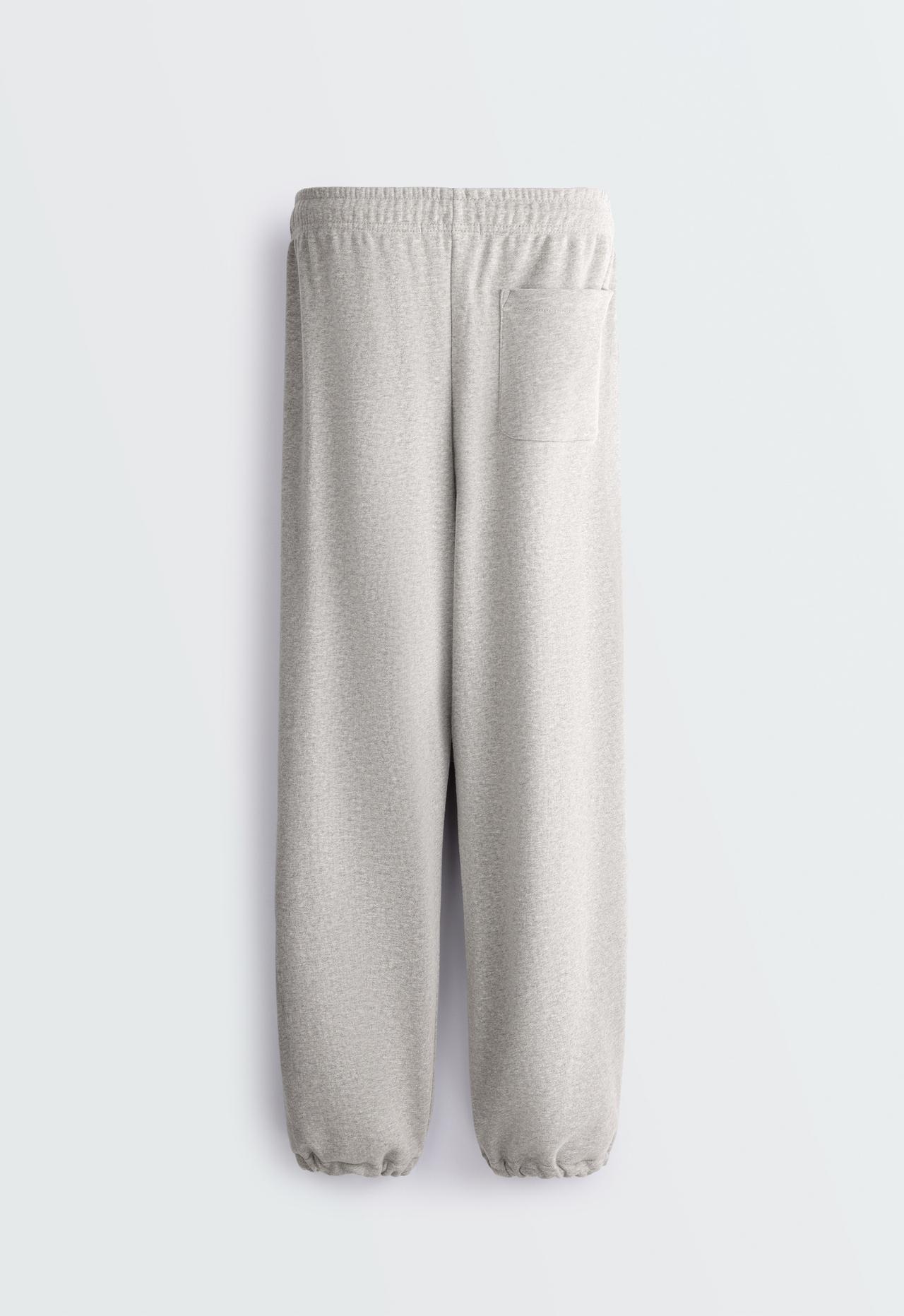 Adjustable cotton-blend fleece straight trousers — MID-GREY MELANGE