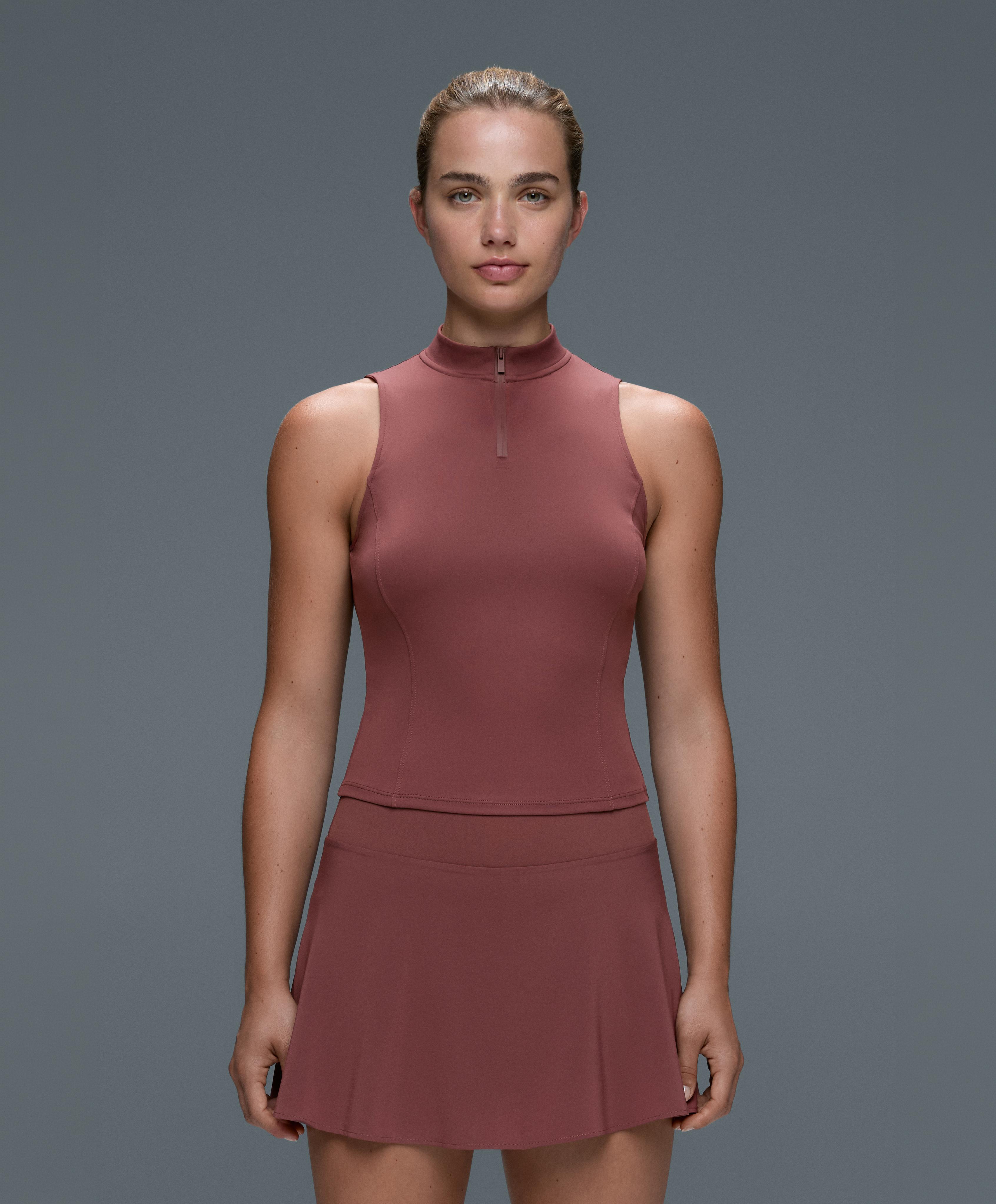 Technical half-zip sleeveless T-shirt — FADED BURGUNDY