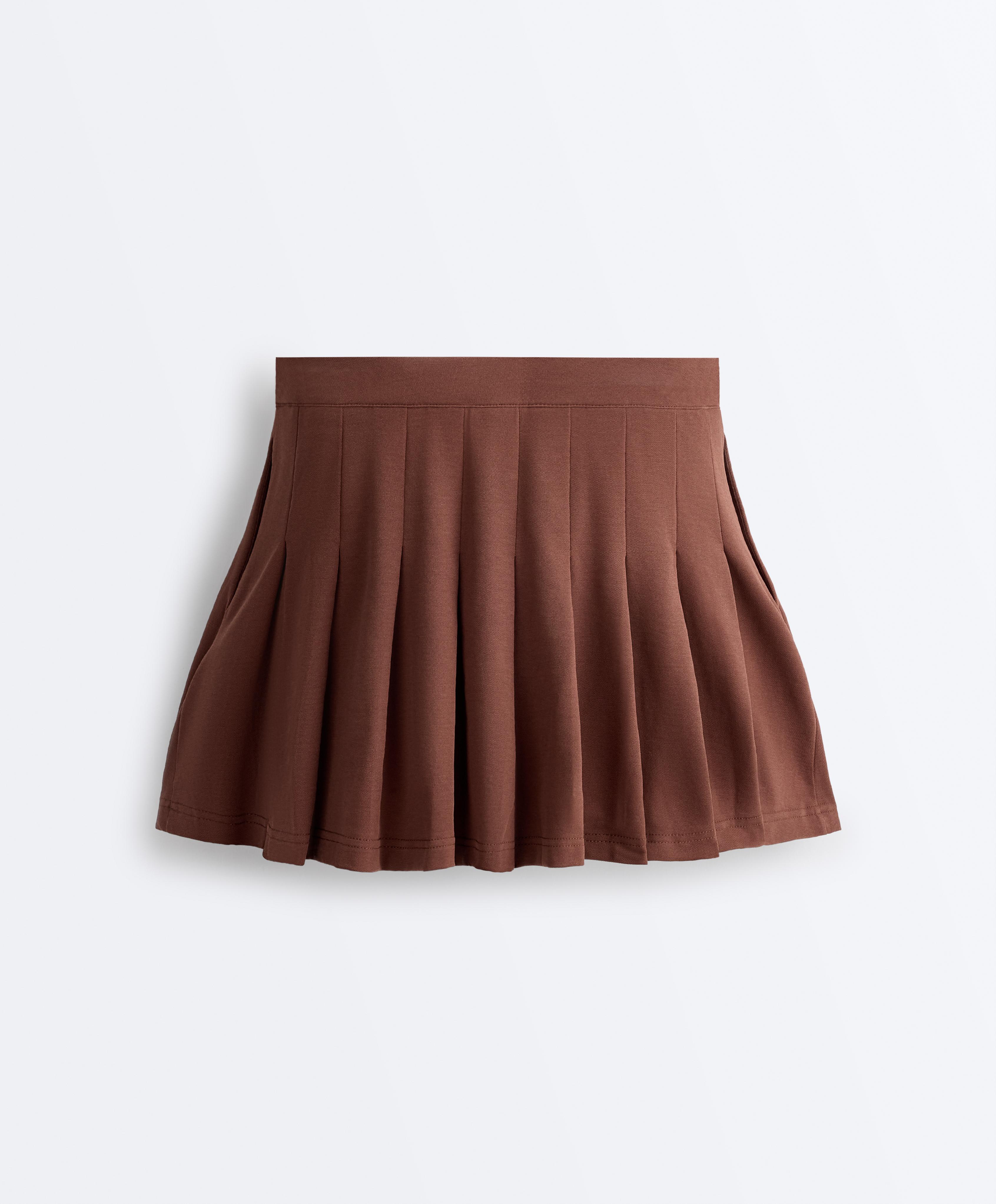 Cotton piqué pleated mini skirt
