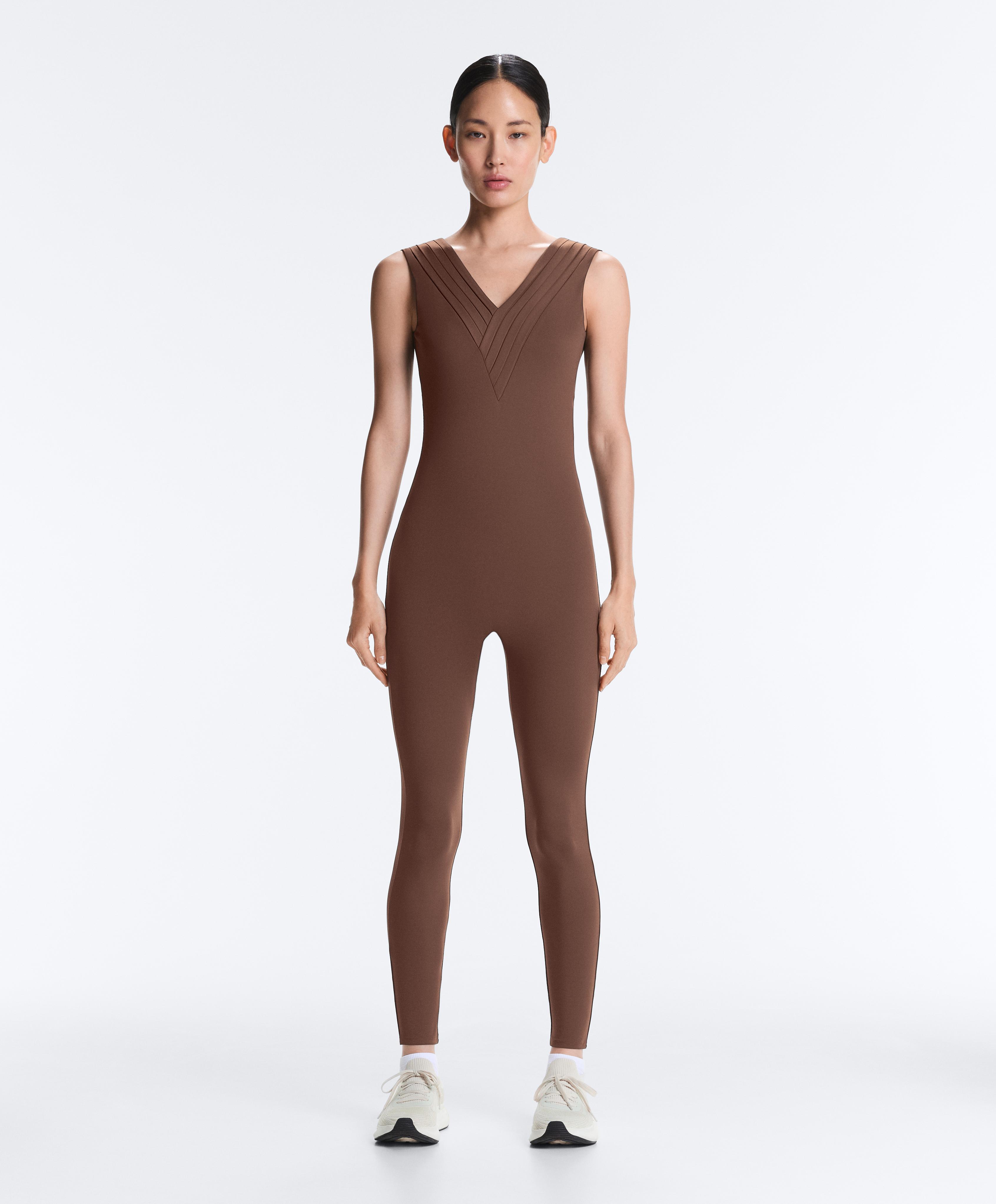 Pleated Comfortlux long jumpsuit — MID-BROWN