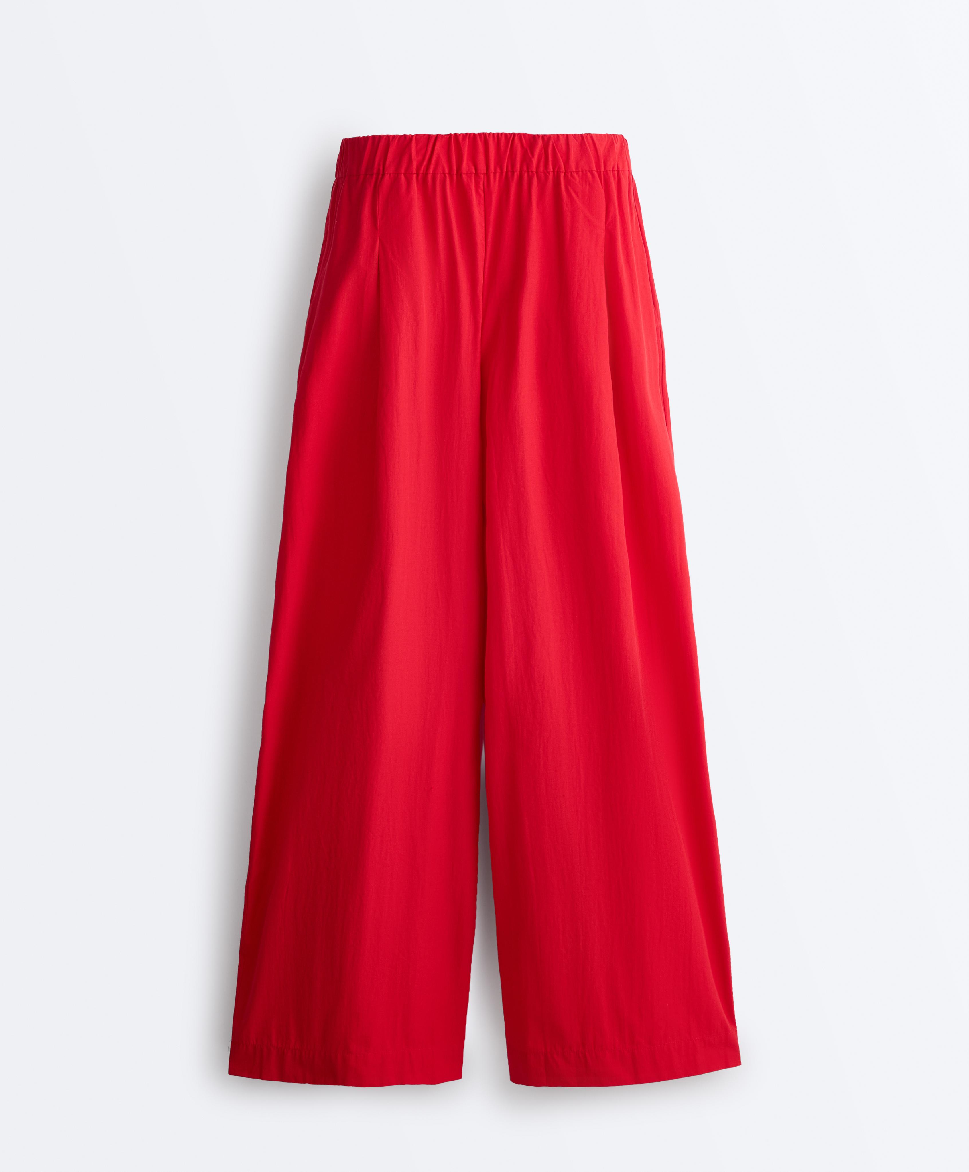 100% cotton poplin wide-leg trousers — BRIGHT RED