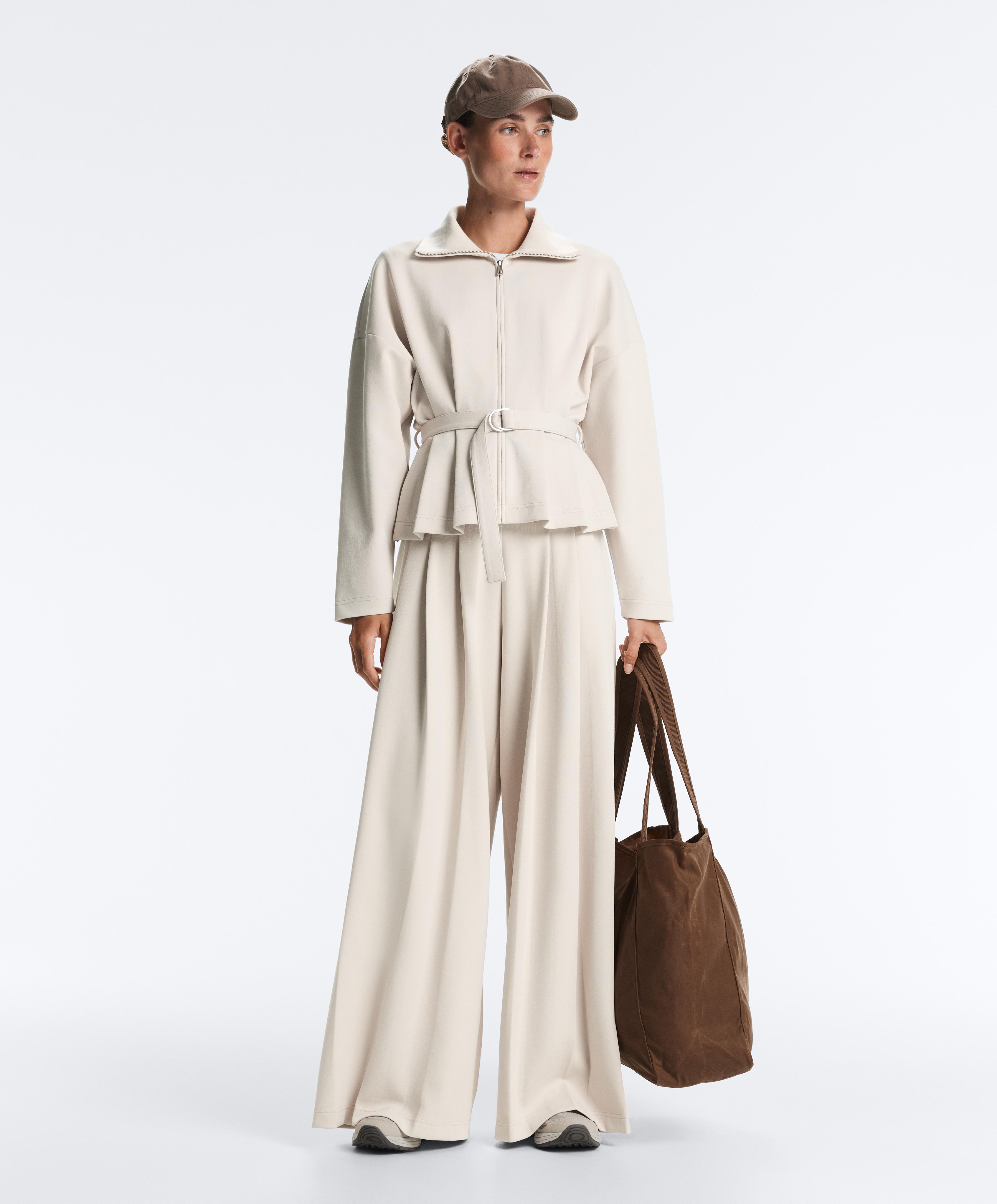 Cotton piqué belted jacket — PALE MINK
