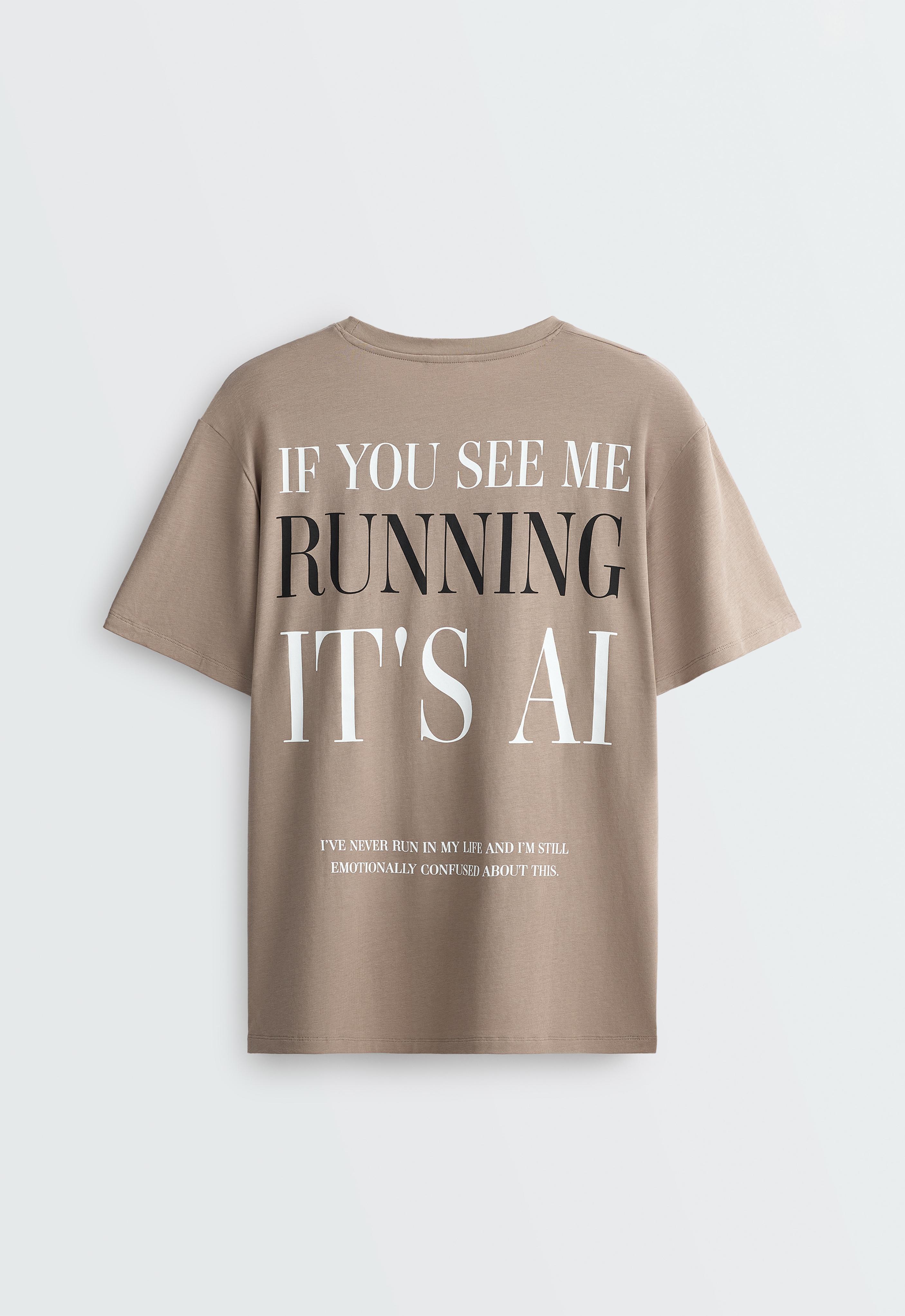 Boxy short-sleeved cotton blend T-shirt with slogan — MINK GREY