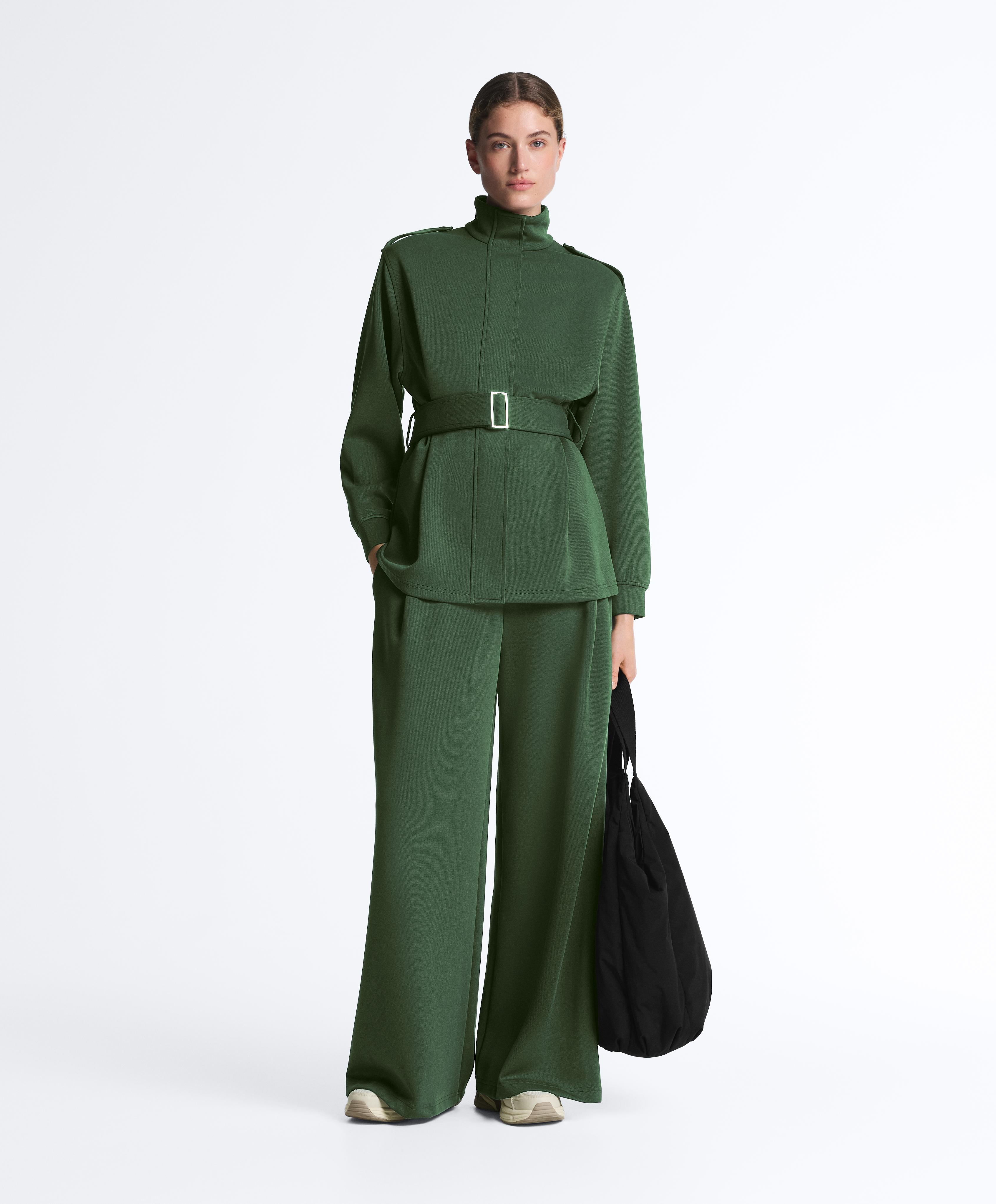 Long Utility jacket with twill belt — GREEN