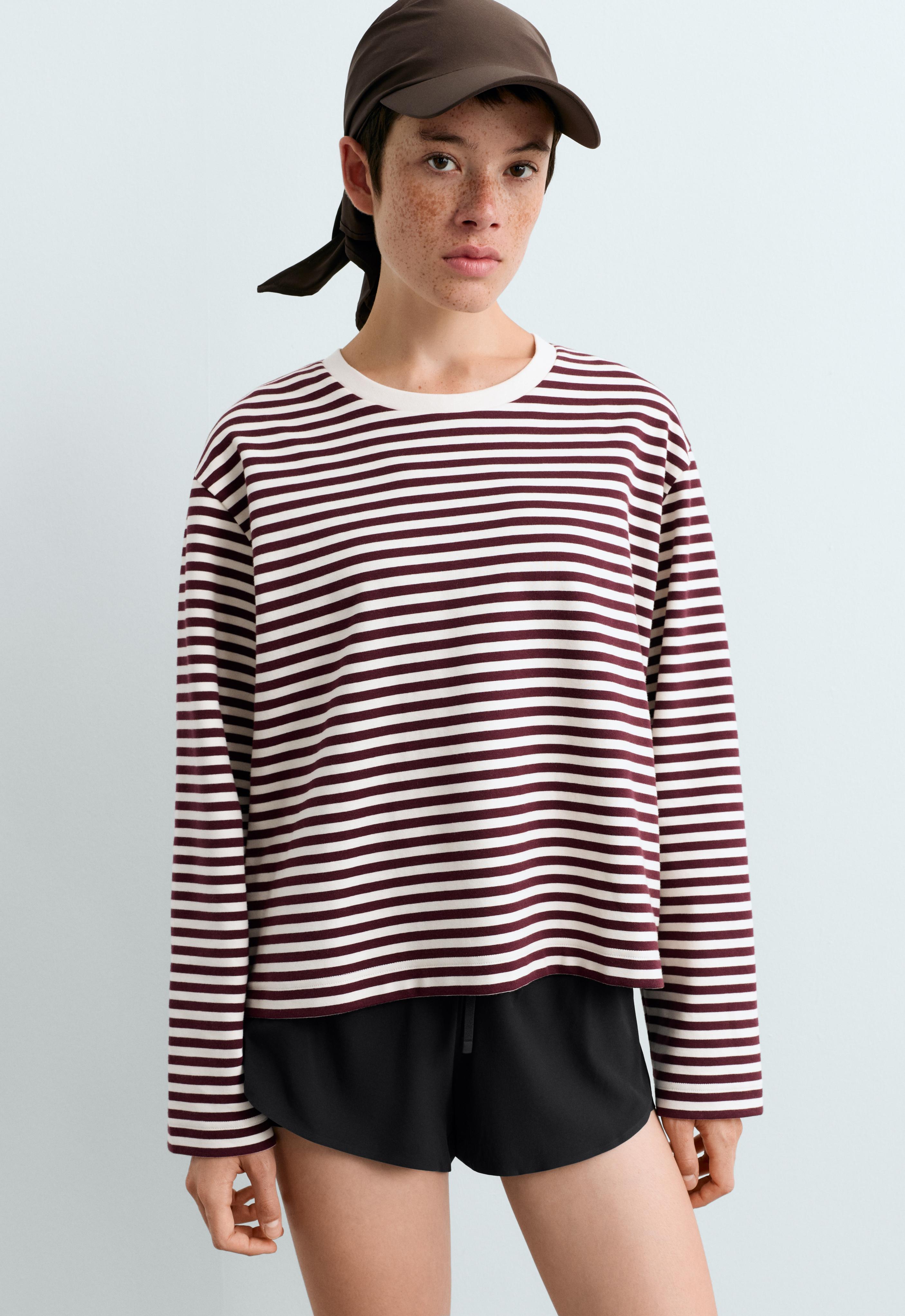 Boxy striped cotton blend long-sleeved T-shirt Boxy striped cotton blend long-sleeved T-shirt