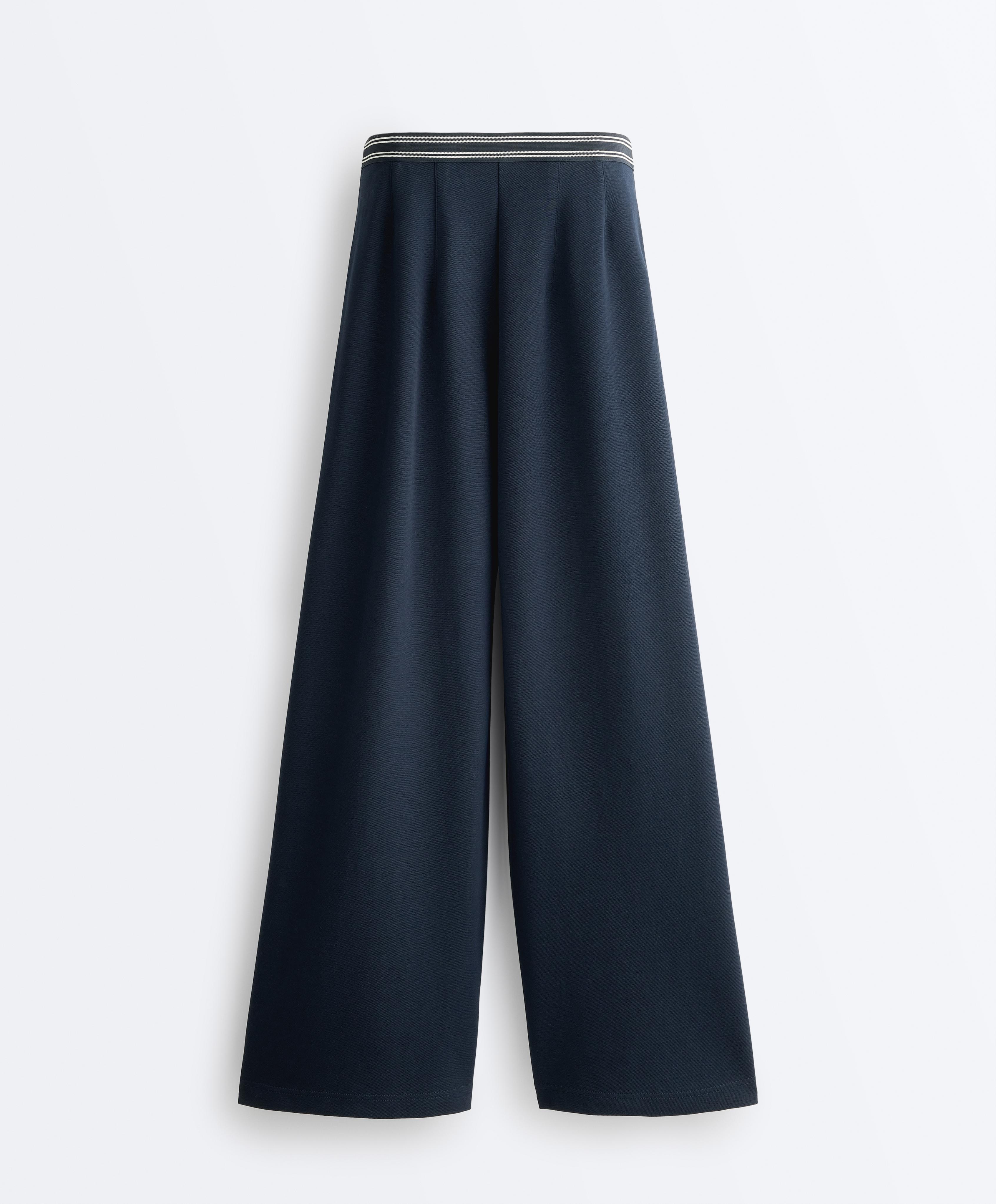 Straight-leg piqué trousers with cotton and contrast Piping — NAVY BLUE