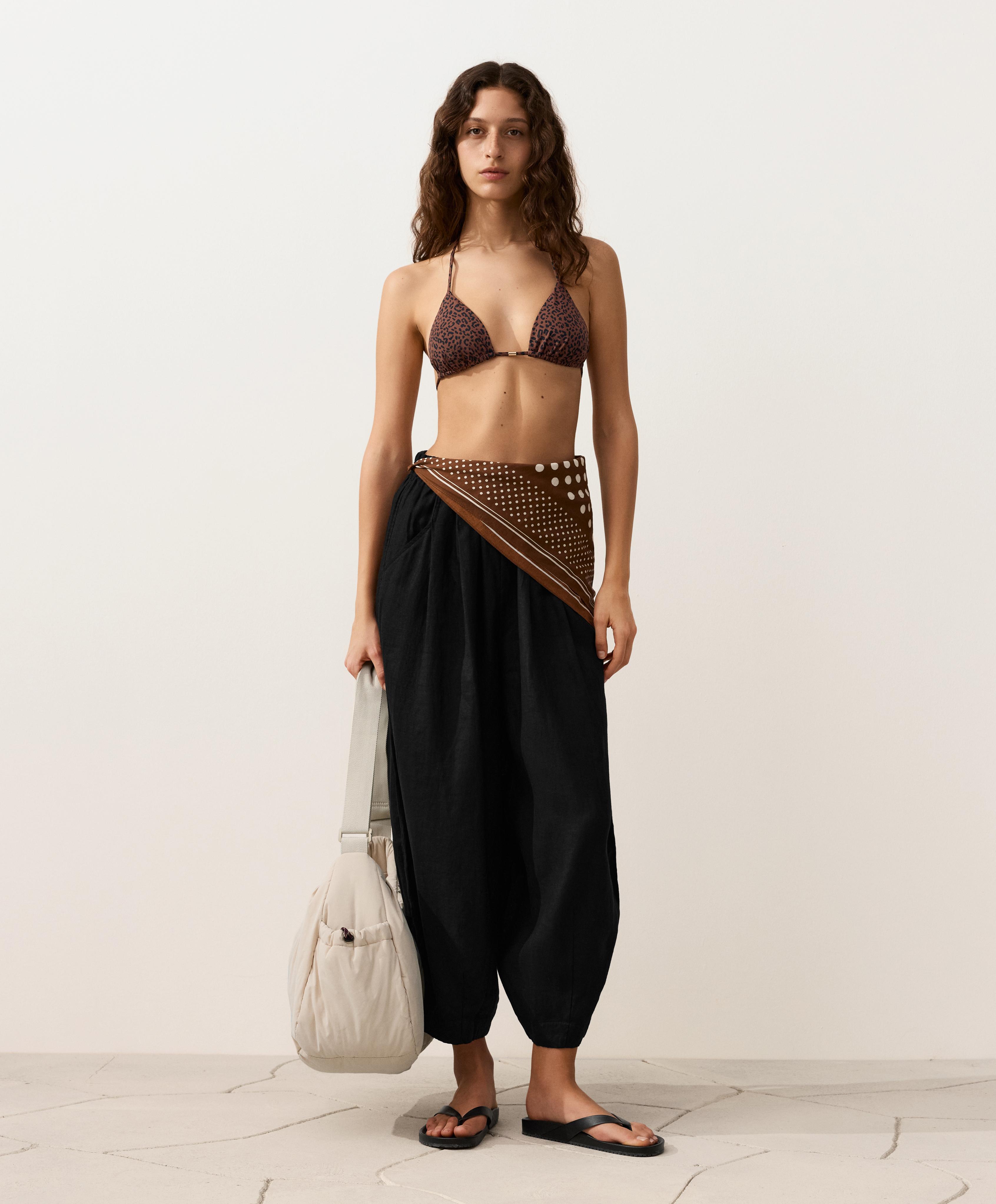Leopard print triangle bikini top — BROWN