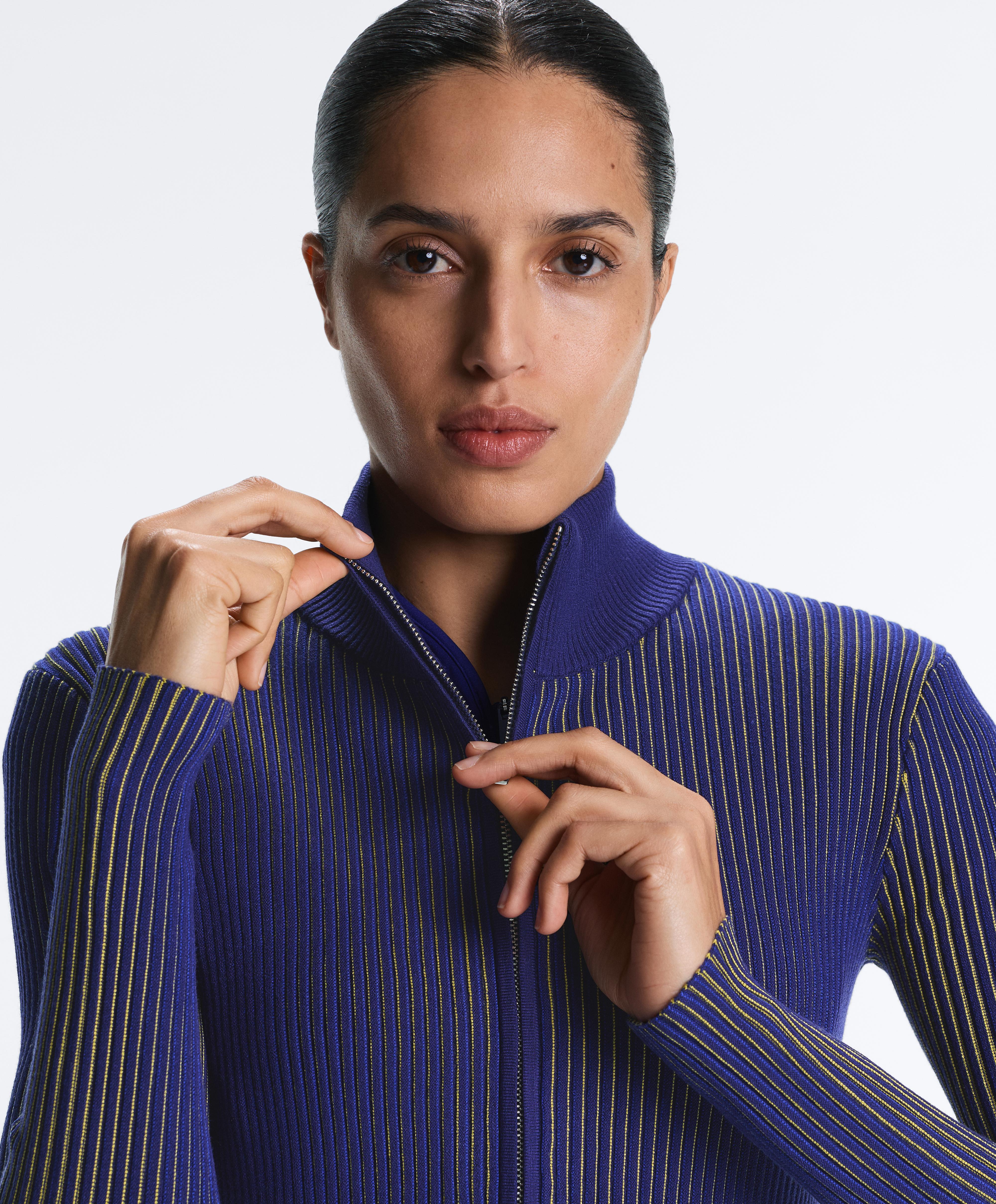 Fitted rib-knit jacket — COBALT
