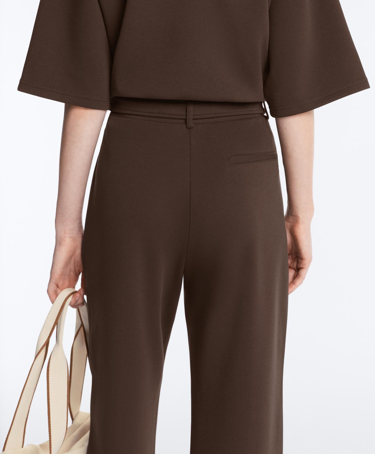 Low-rise slim pique trousers with cotton — DARK BROWN