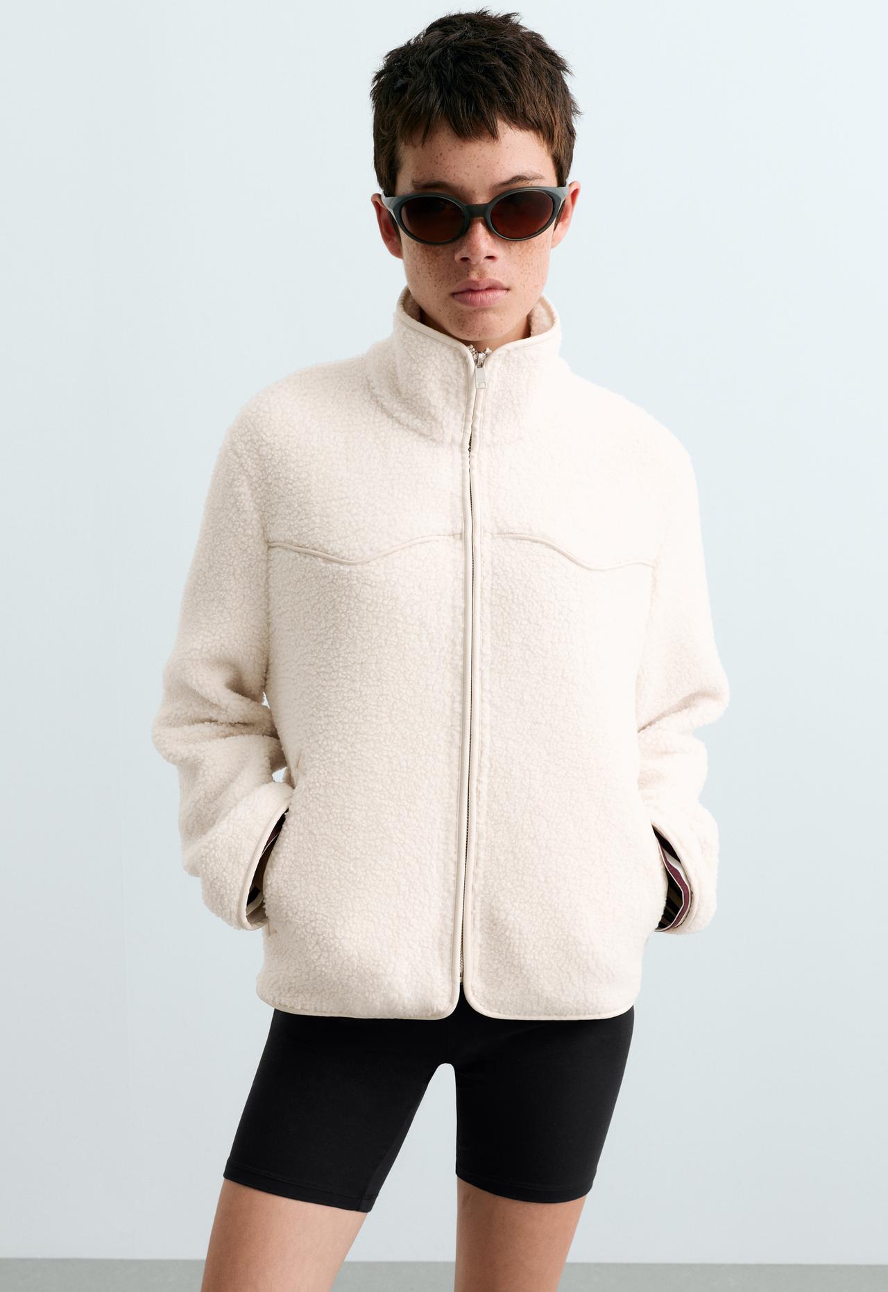 Faux-shearling seamed jacket — ECRU