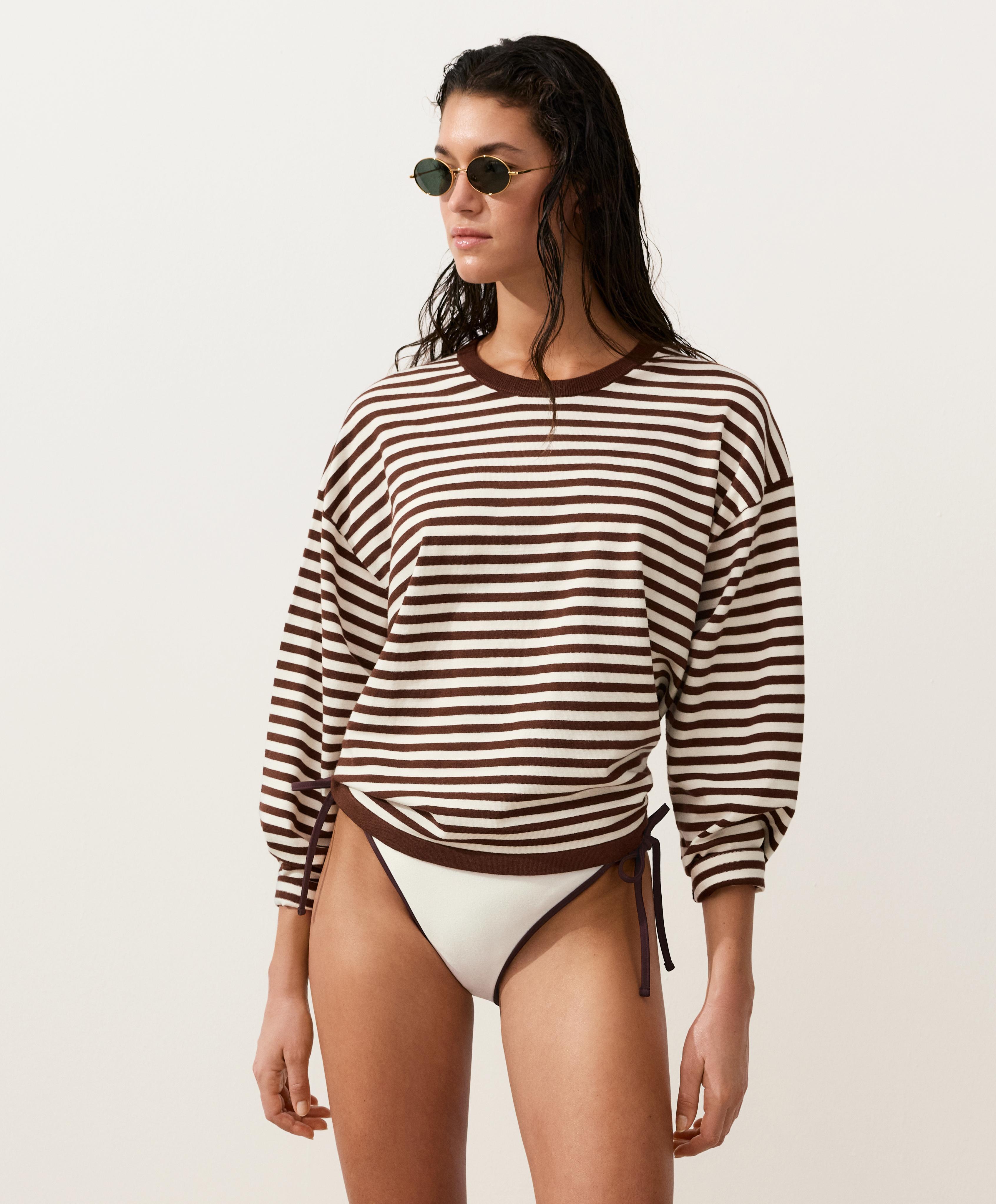 Contrast-trim tie medium-coverage bikini briefs — PALE ECRU