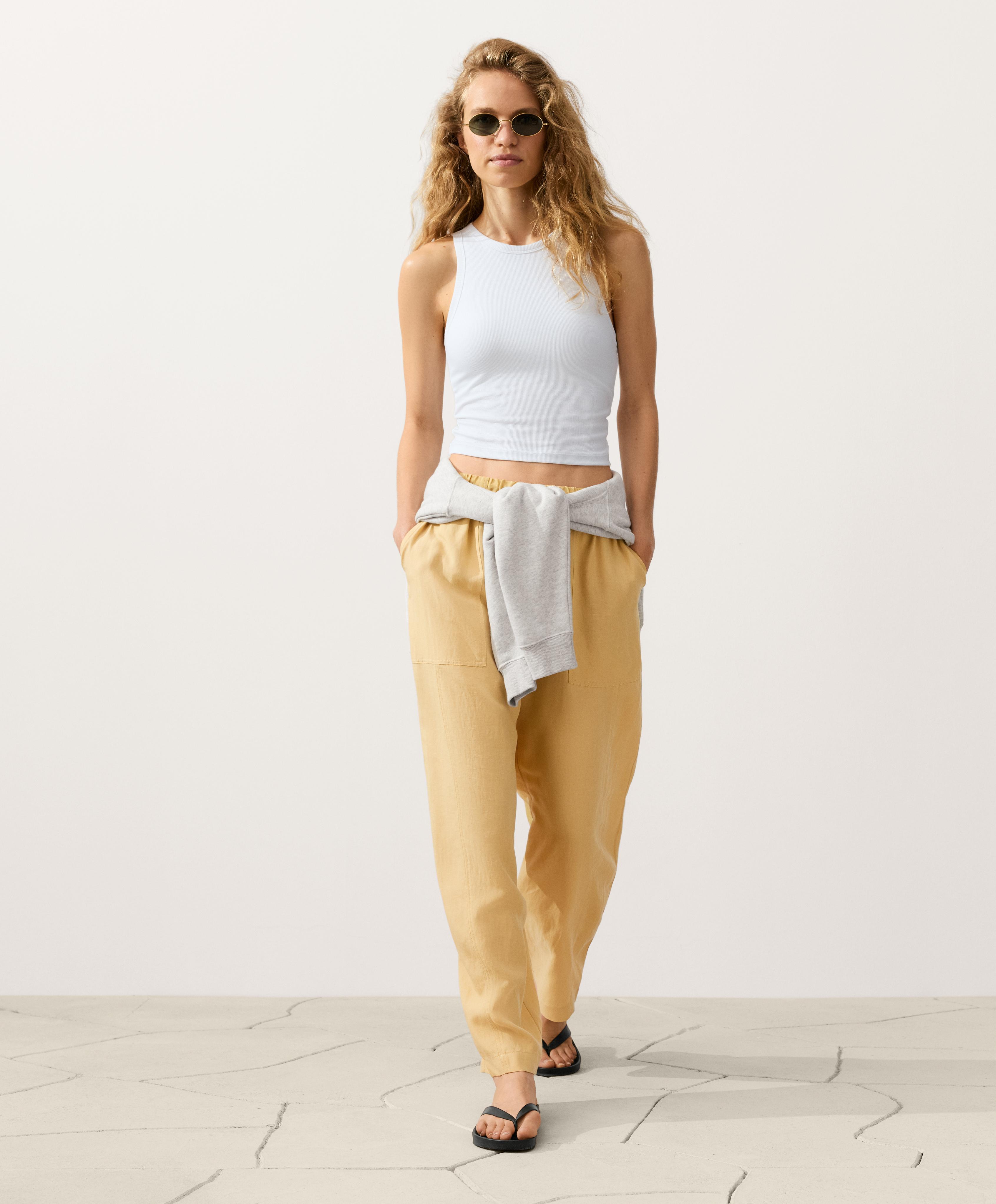 Lyocell blend and 24% linen straight trousers — MID-YELLOW