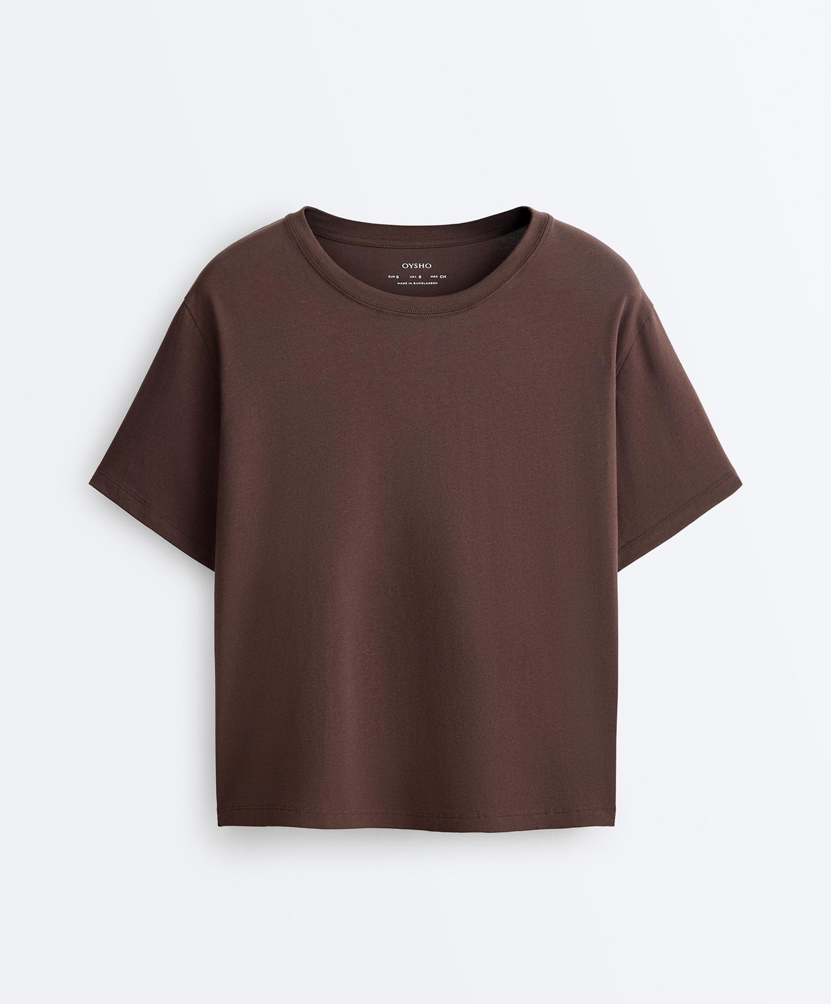 Boxy short-sleeved cotton blend T-shirt — DARK BROWN