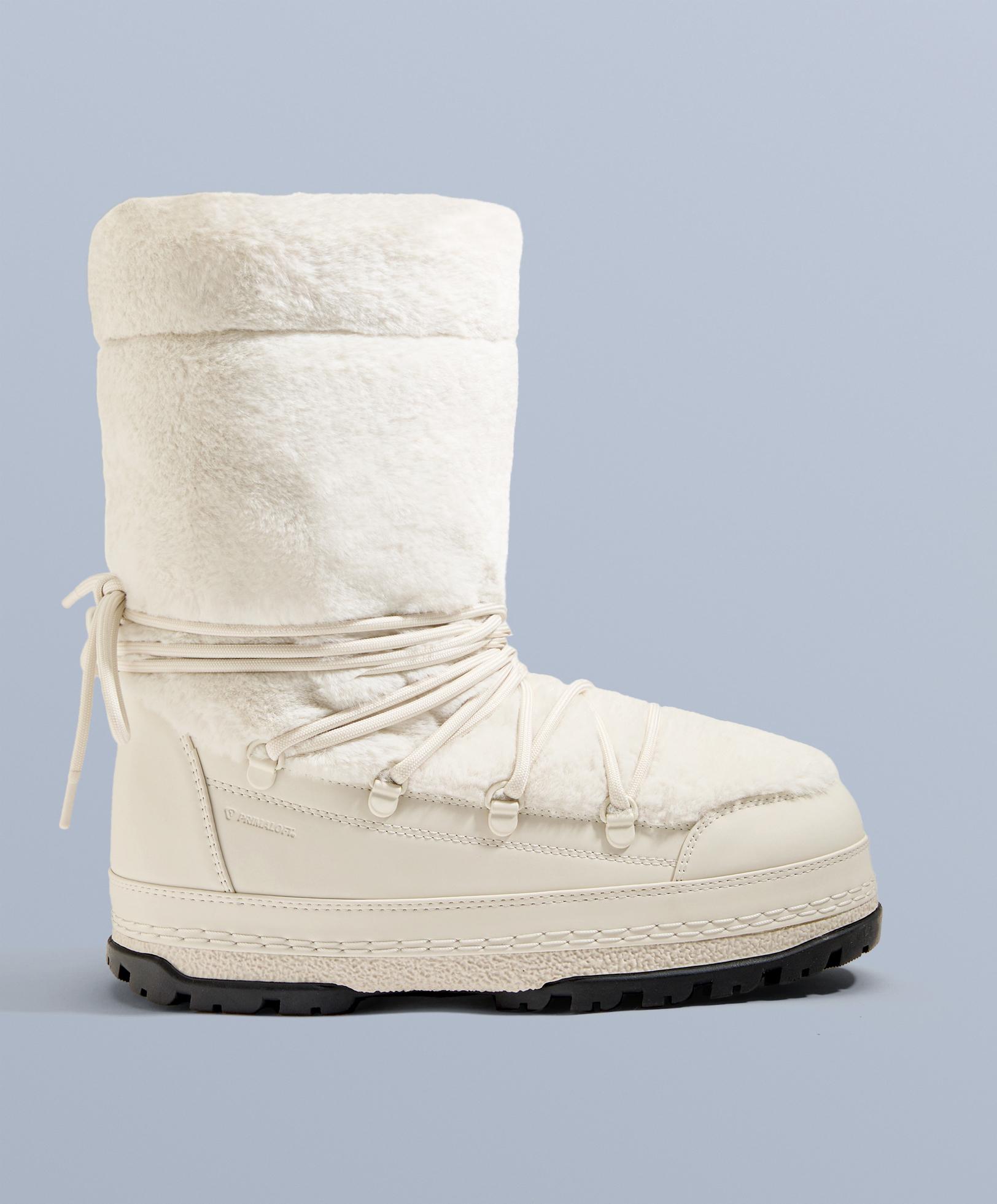 Lace-up technical faux fur boots — ECRU