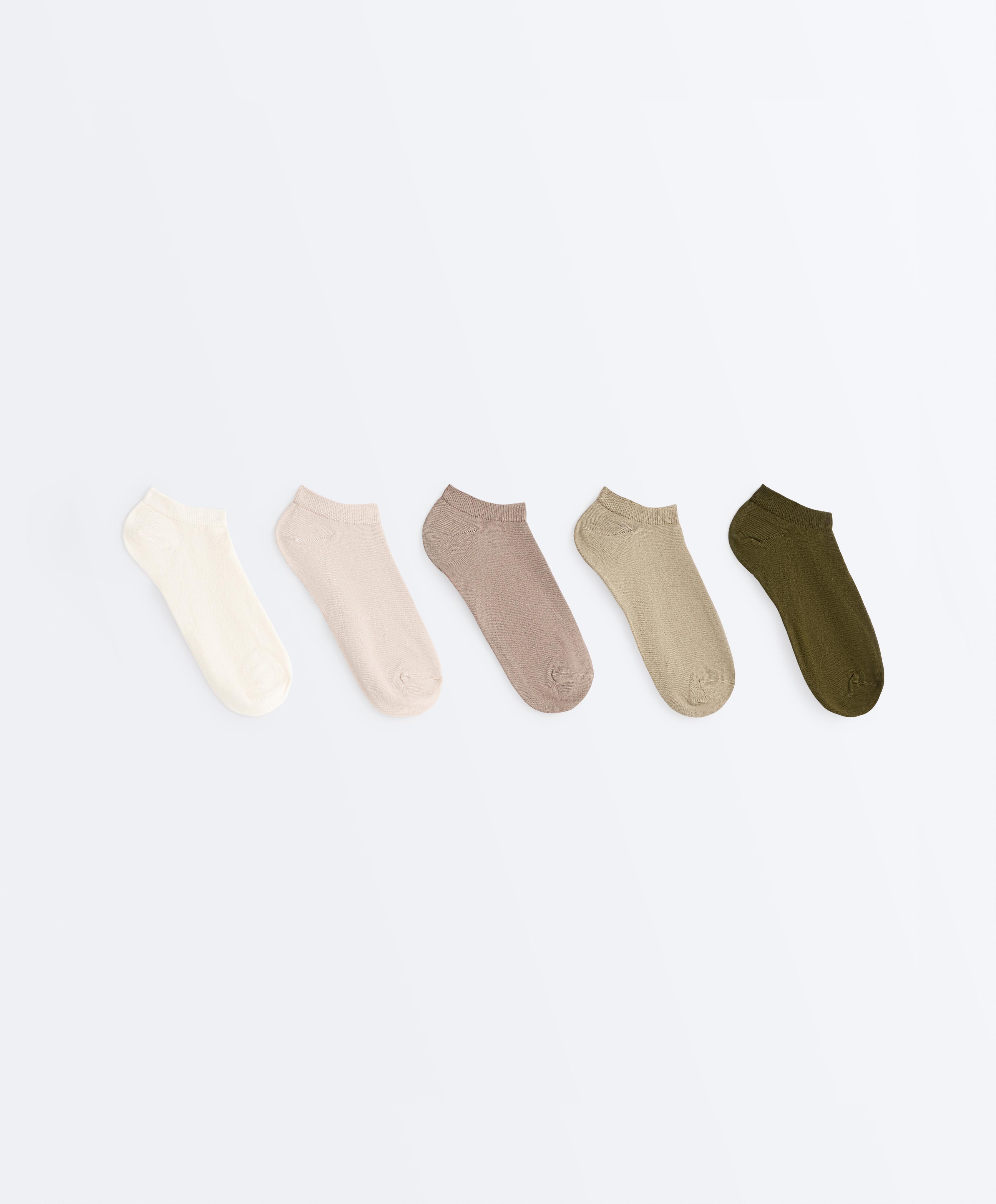 5 pairs of cotton blend sneaker socks — GREEN BEIGE