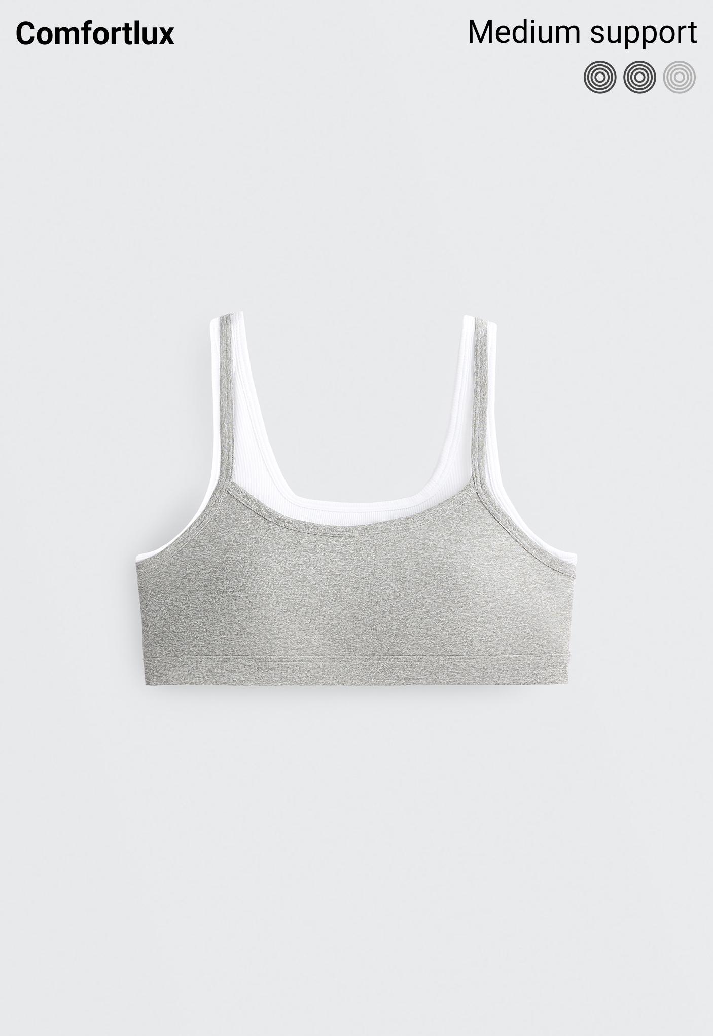 Medium-support ribbed heather sports bra with overlay