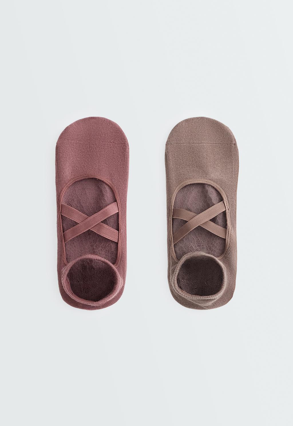 2 pairs of cotton blend yoga and Pilates socks with crossover straps