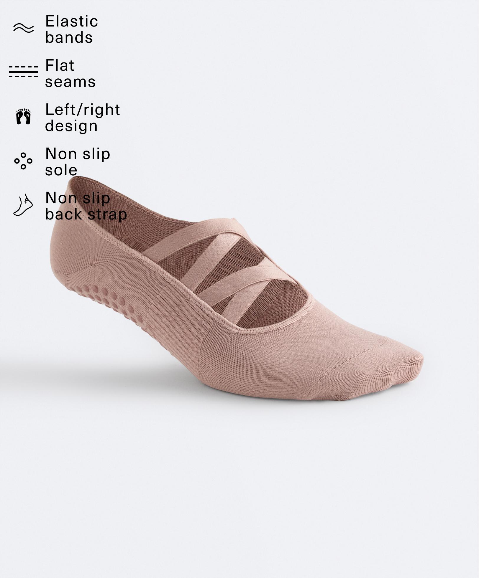 2 pairs of polyamide blend yoga and Pilates socks with double straps — DUSTY PINK