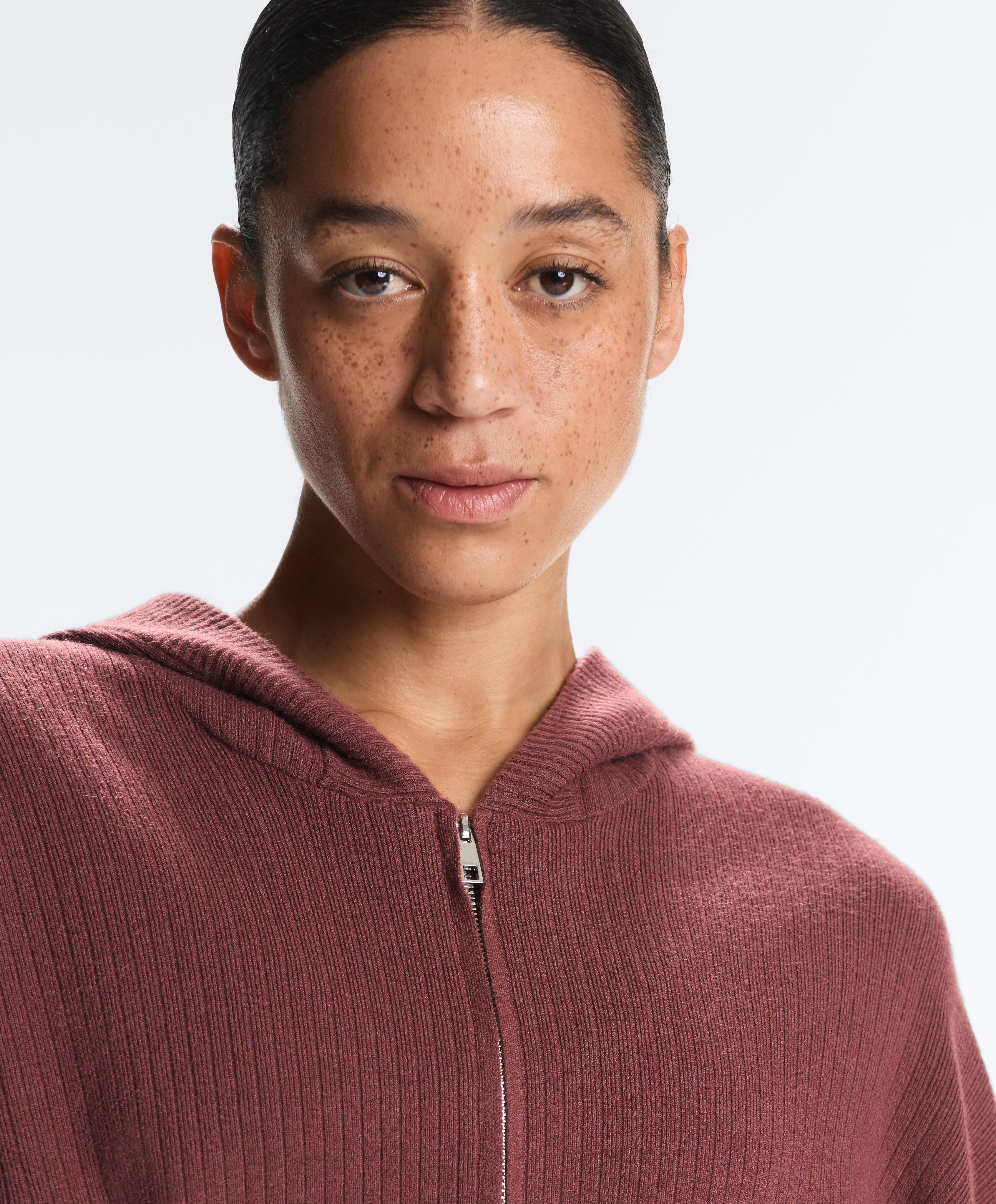Rib-knit hooded jacket — MAHOGANY