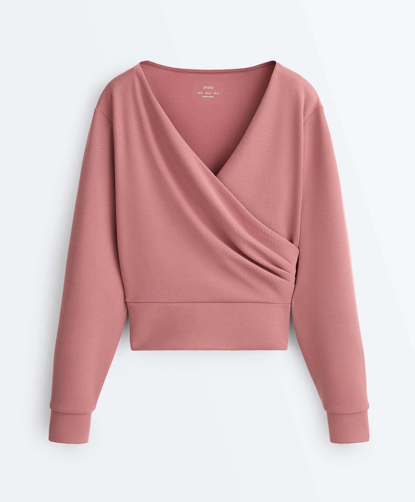 Wrap rib brushed modal sweatshirt — PALE PINK