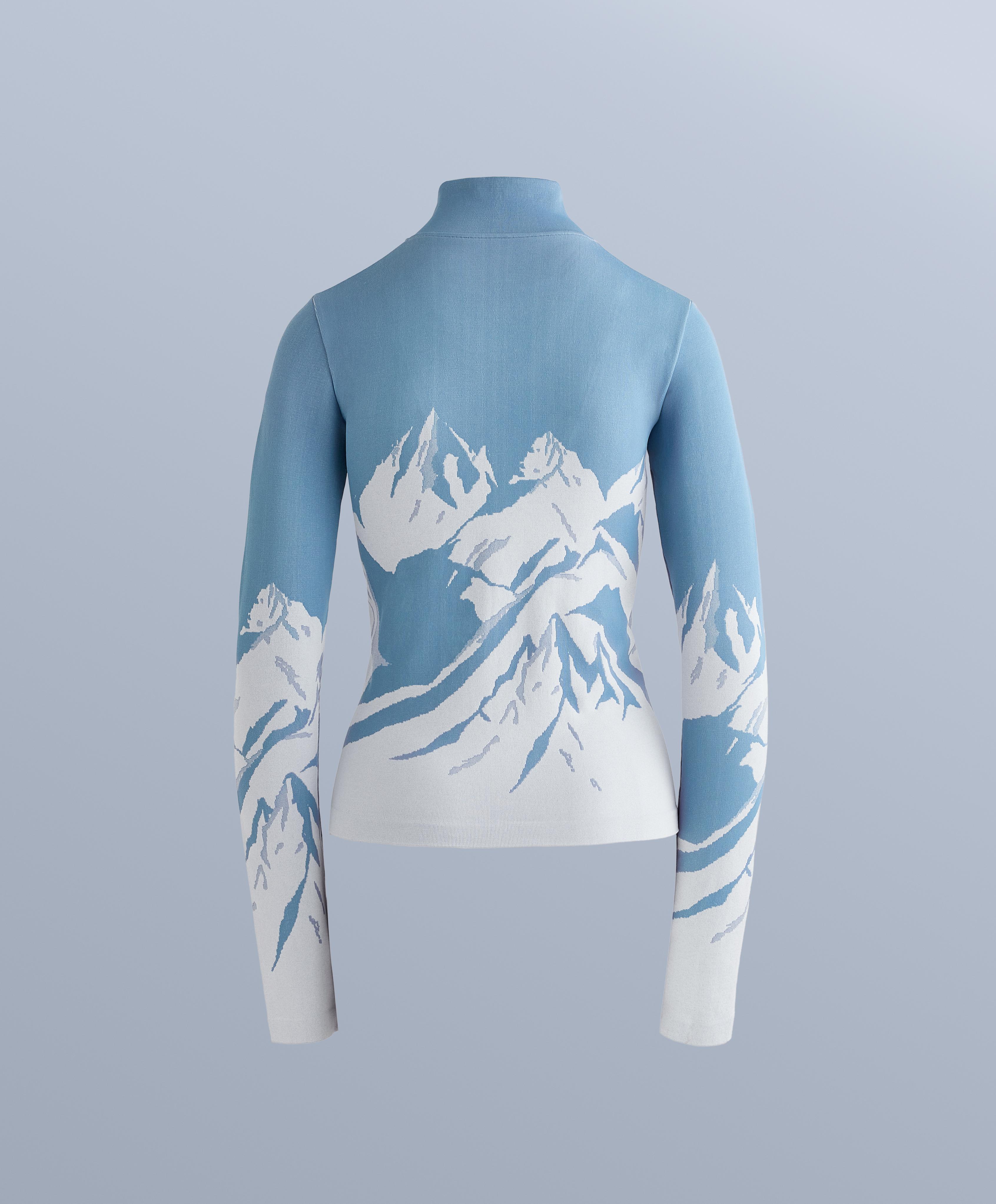 Seamless base layer thermal T-shirt with half zip and print — PALE BLUE
