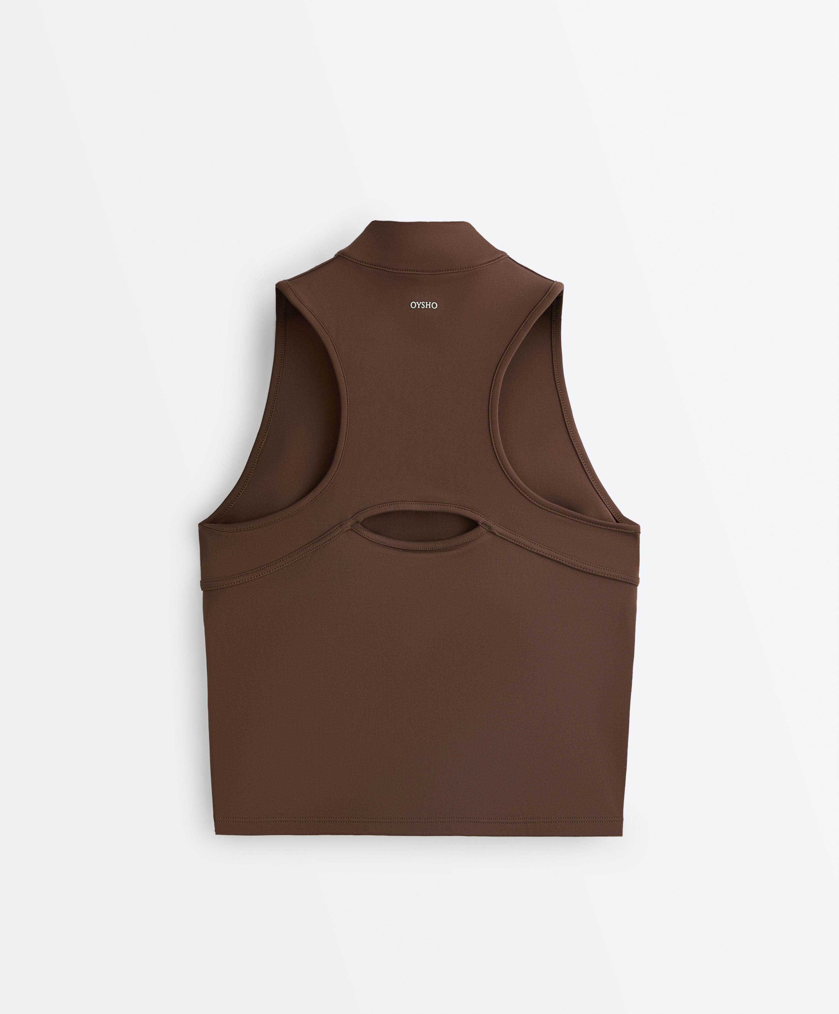 Half-zip sleeveless top — BROWN