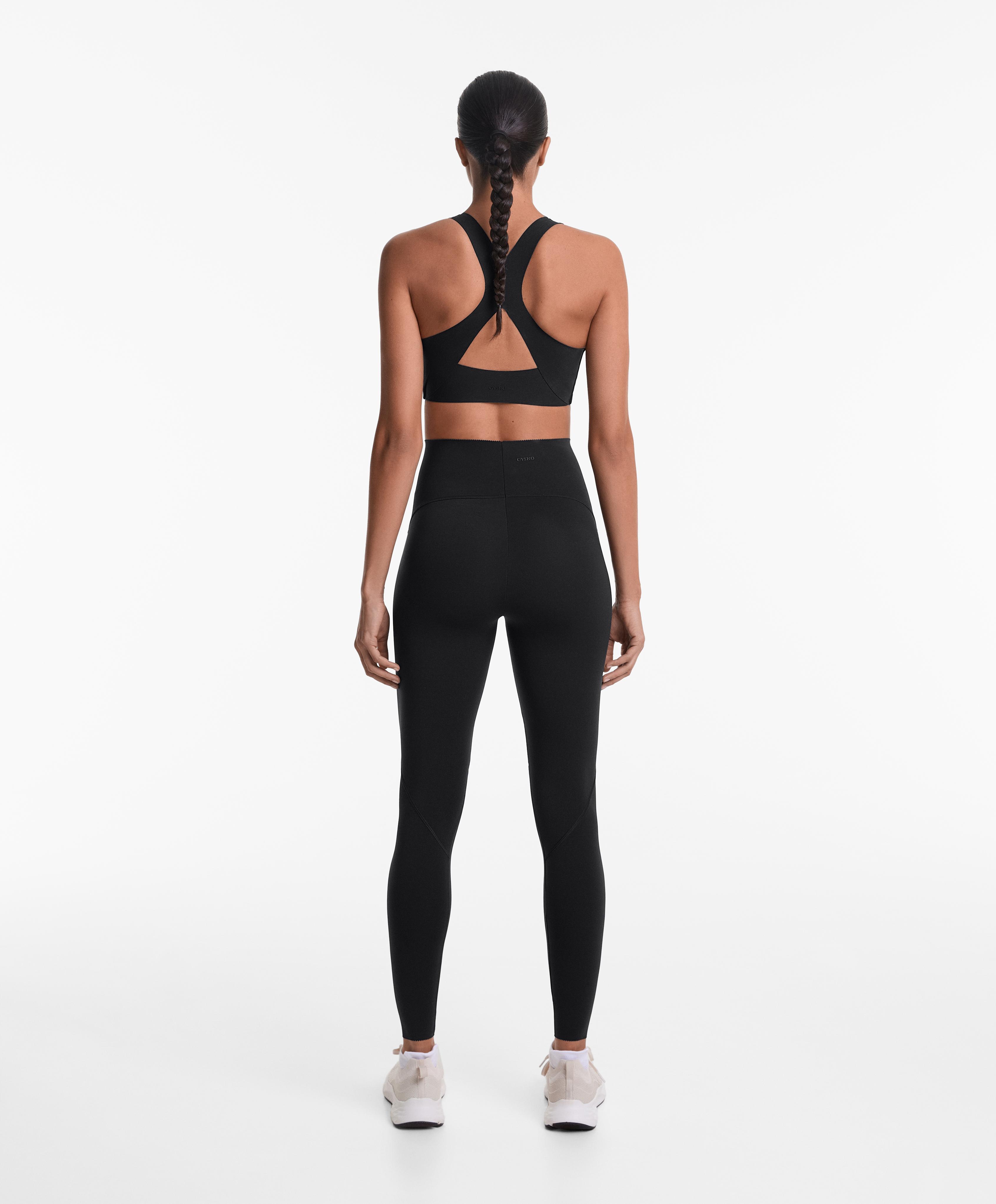 Medium-support compressive bra with cups — BLACK