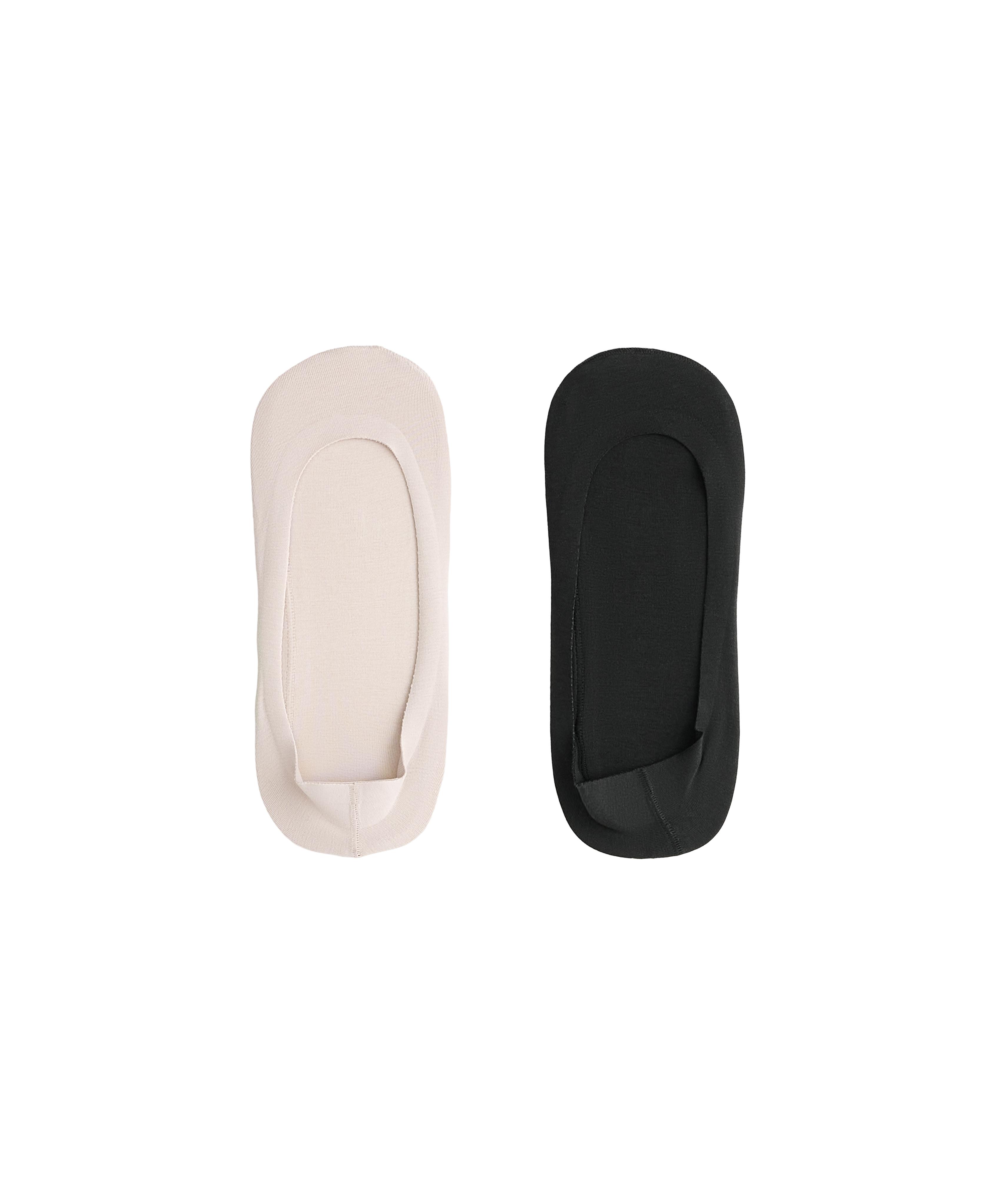 2 pairs of low-cut cotton blend invisible socks — BLACK