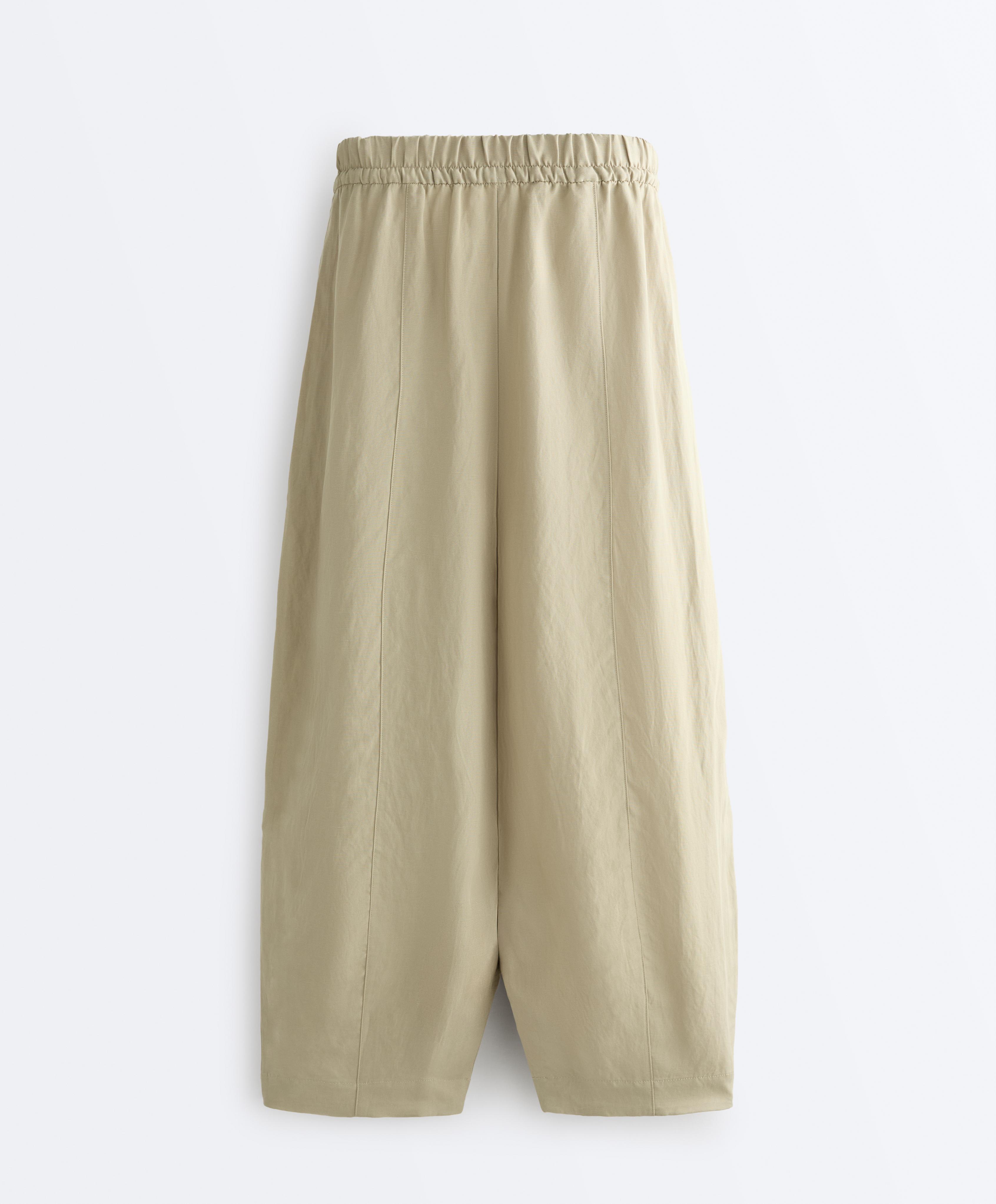 Balloon trousers lyocell blend and 24% linen with seams — GREEN BEIGE