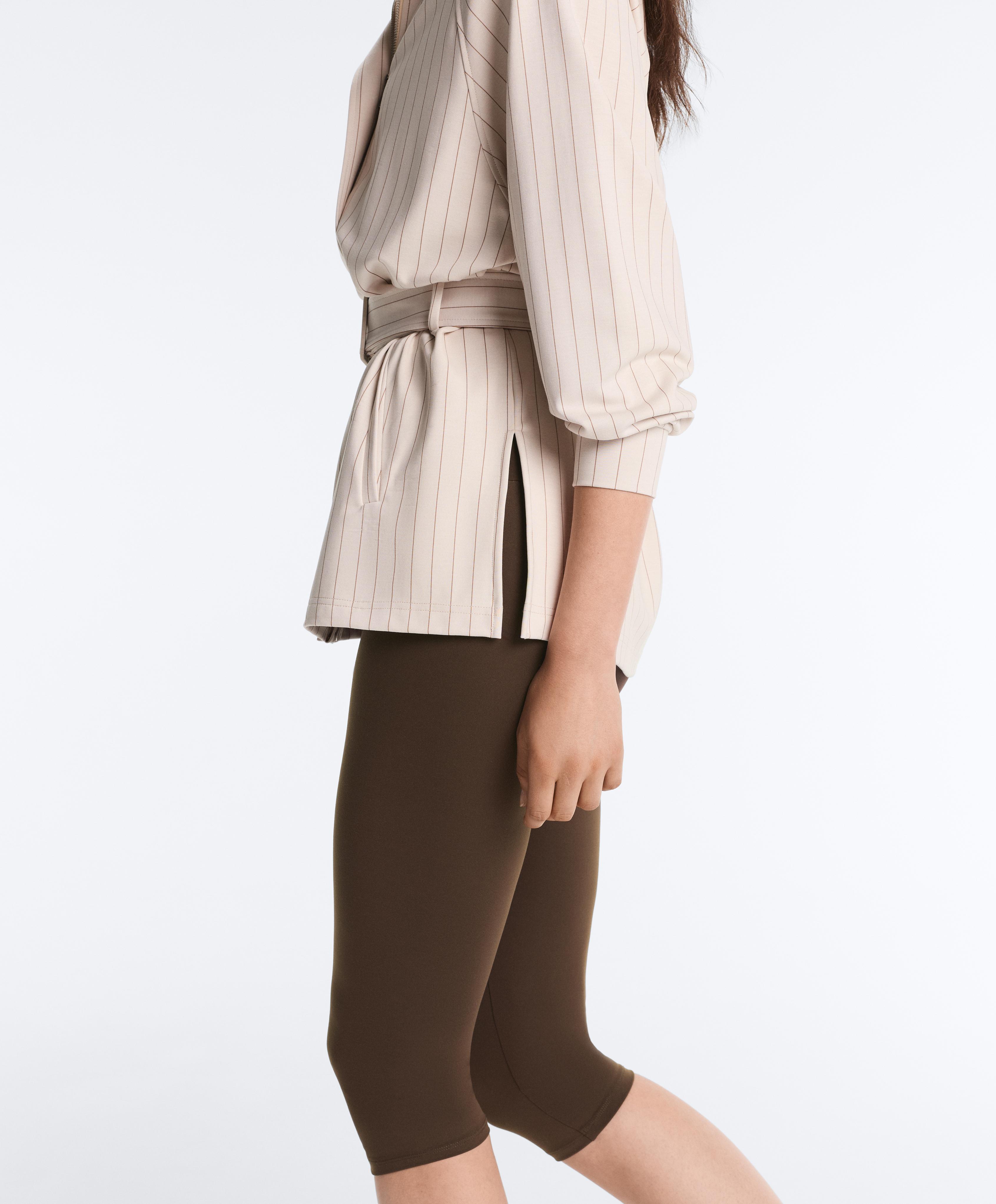 Striped soft-touch belted jacket — SANDY
