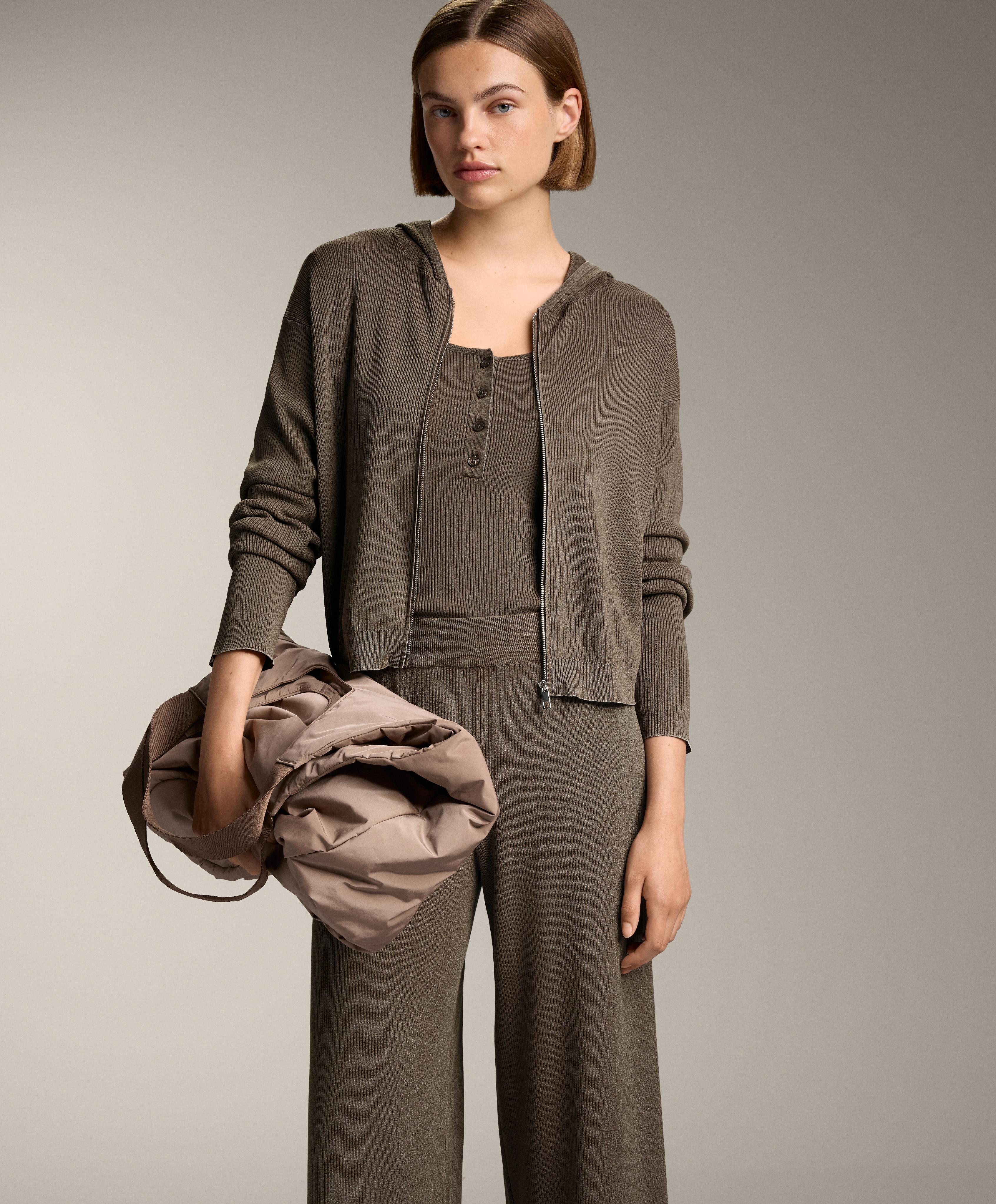 Chamarra punto rib capucha - Rebajas Chamarra punto rib capucha - Rebajas