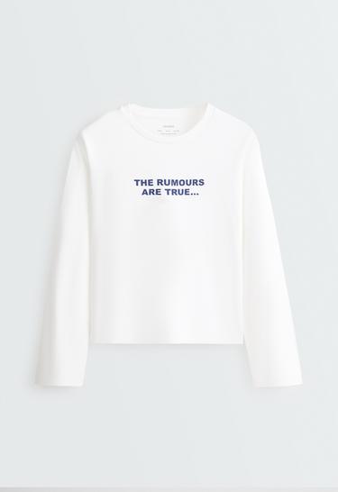 100% cotton relaxed long-sleeve t-shirt text — WHITE  4