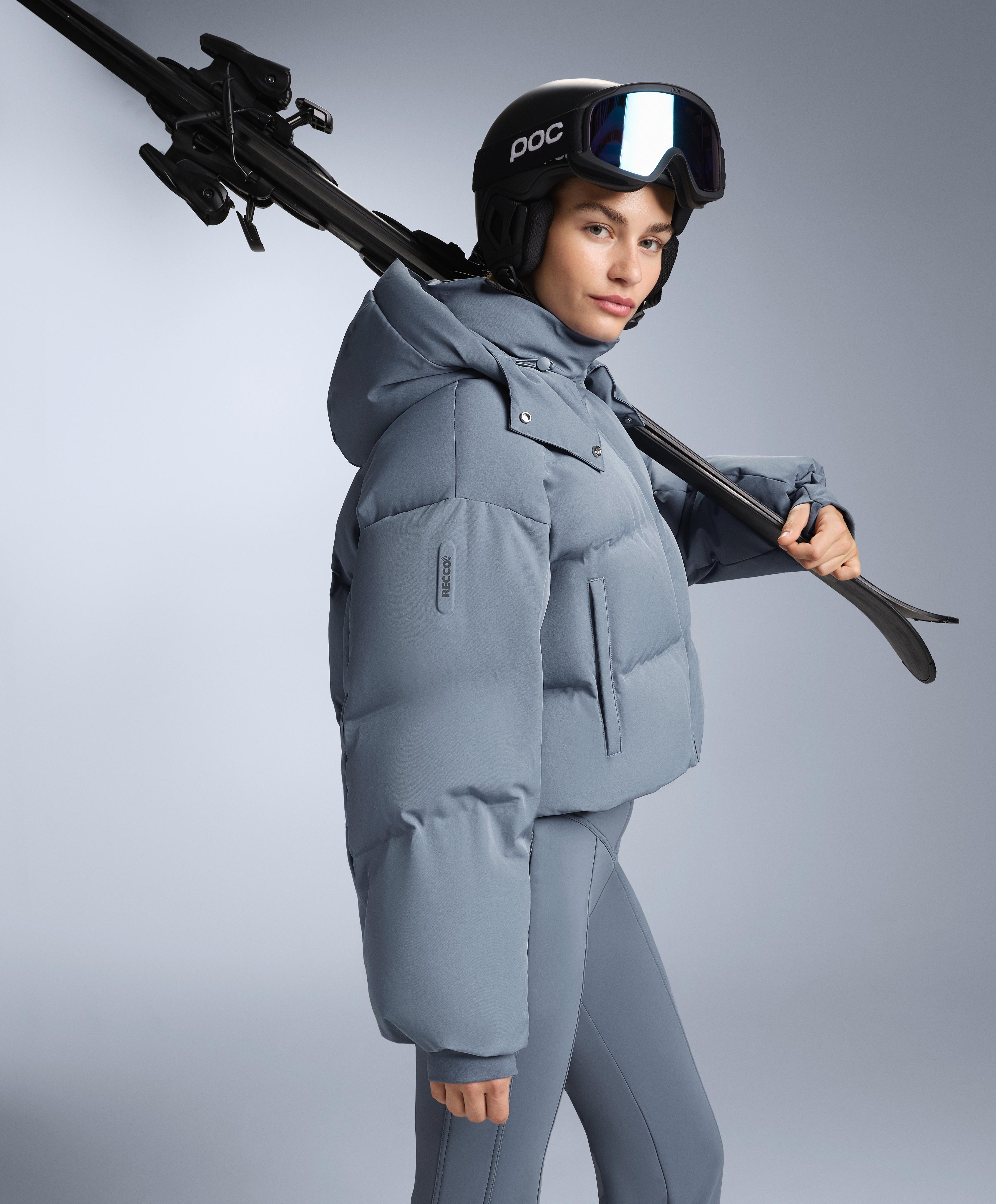 Lightweight 80% down and 20% MINARDI PIUME SKI water-resistant short jacket — GREY-BLUE